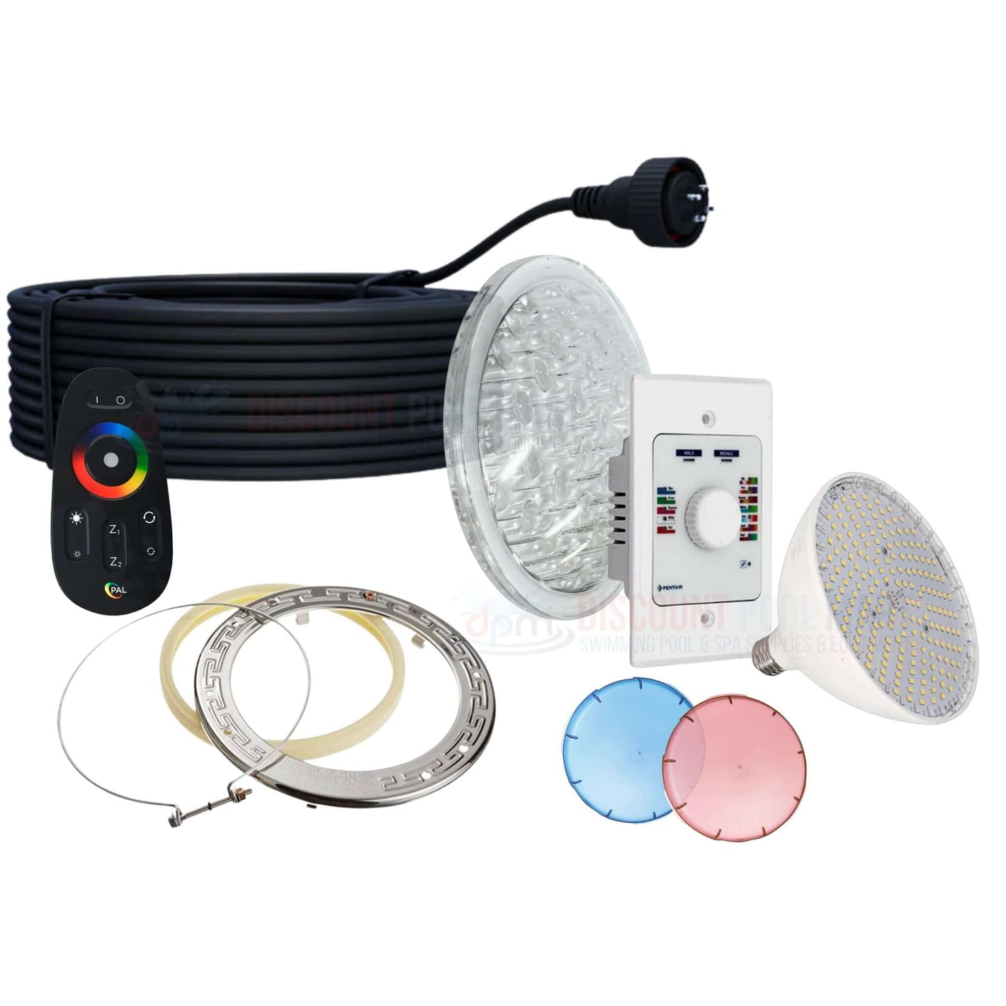 Lighting parts including LED lights and remote control for pool illumination from Discount Pool Mart DPM.