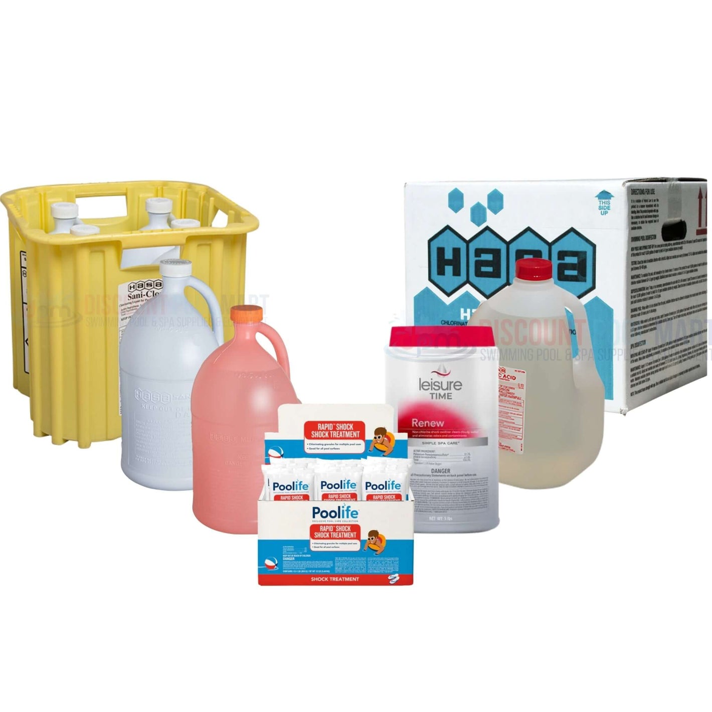 Chlorine and shock products from Discount Pool Mart (DPM) for effective pool maintenance and treatment.
