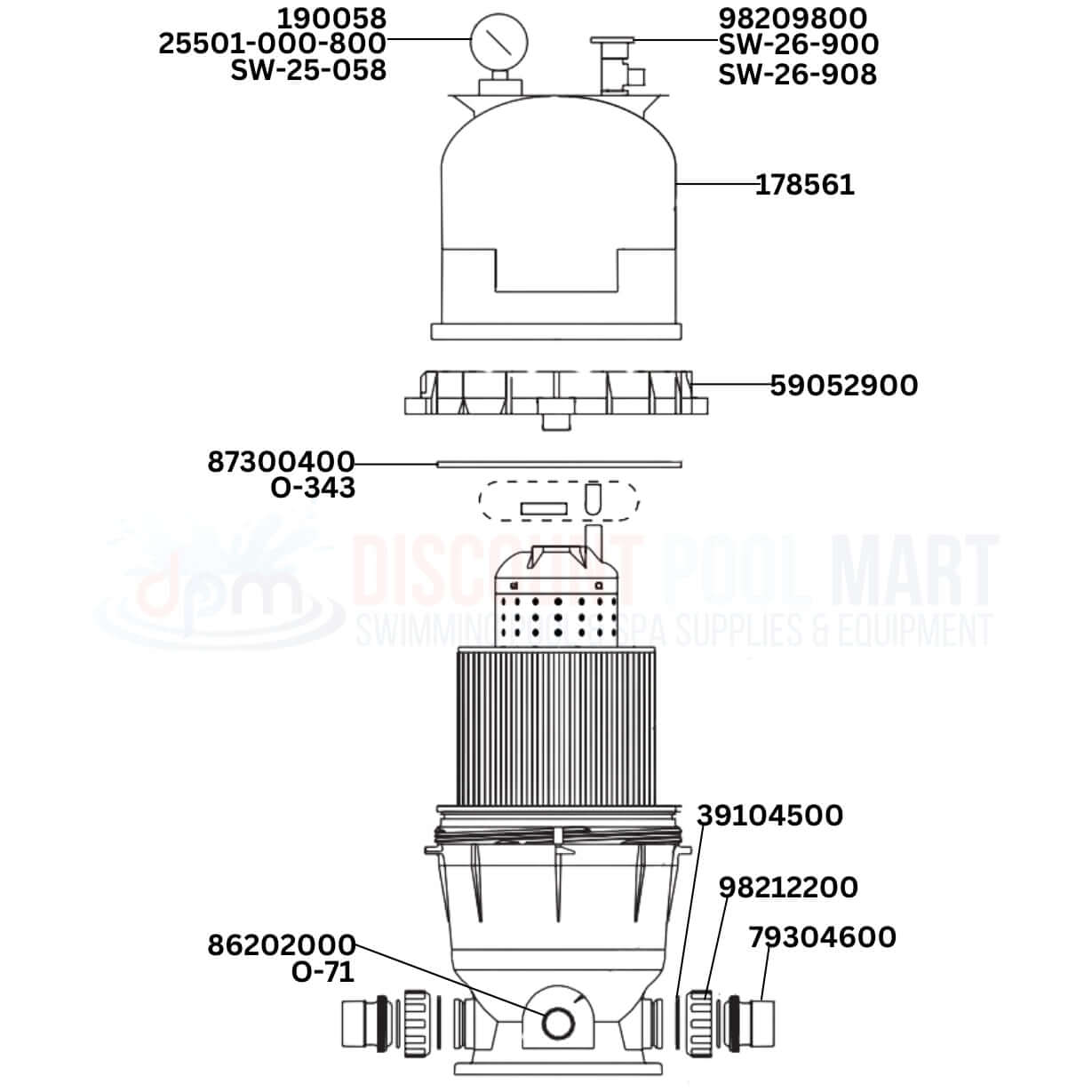 Pentair Clean & Clear Cartridge 160315 filter replacement parts diagram from Discount Pool Mart DPM, featuring essential components.