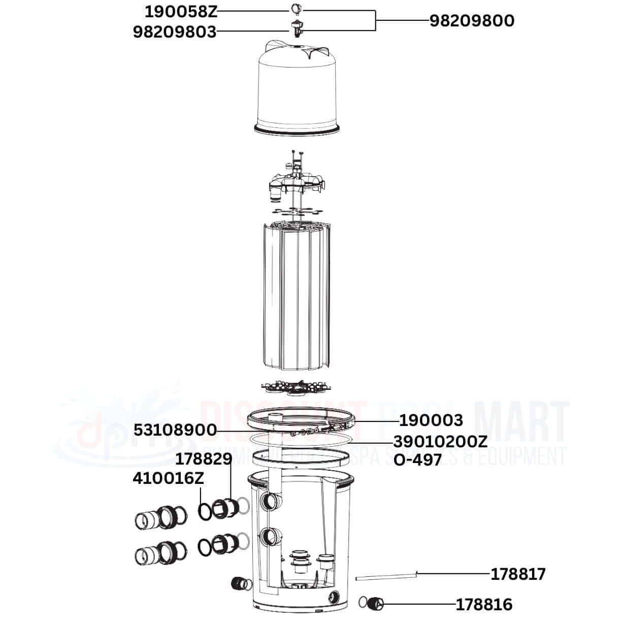 Pentair FullFloXF F-Series 188624 Filter Replacement Parts Diagram from Discount Pool Mart DPM, essential for pool maintenance.