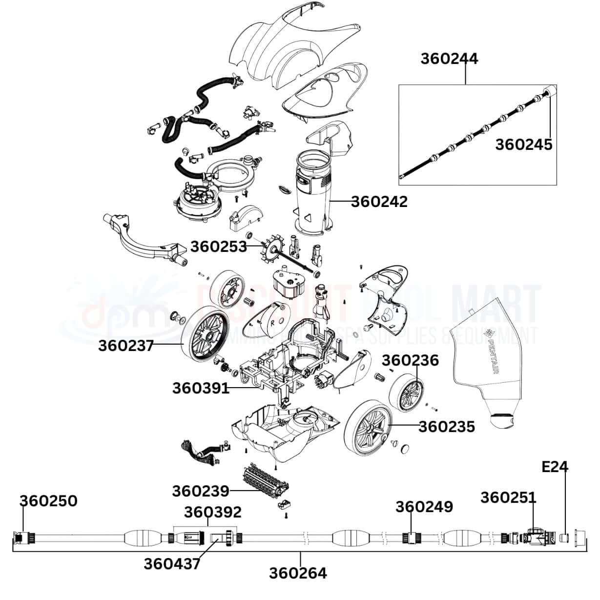 Pentair Racer Inground Cleaner replacement parts diagram from Discount Pool Mart DPM for effective pool maintenance.