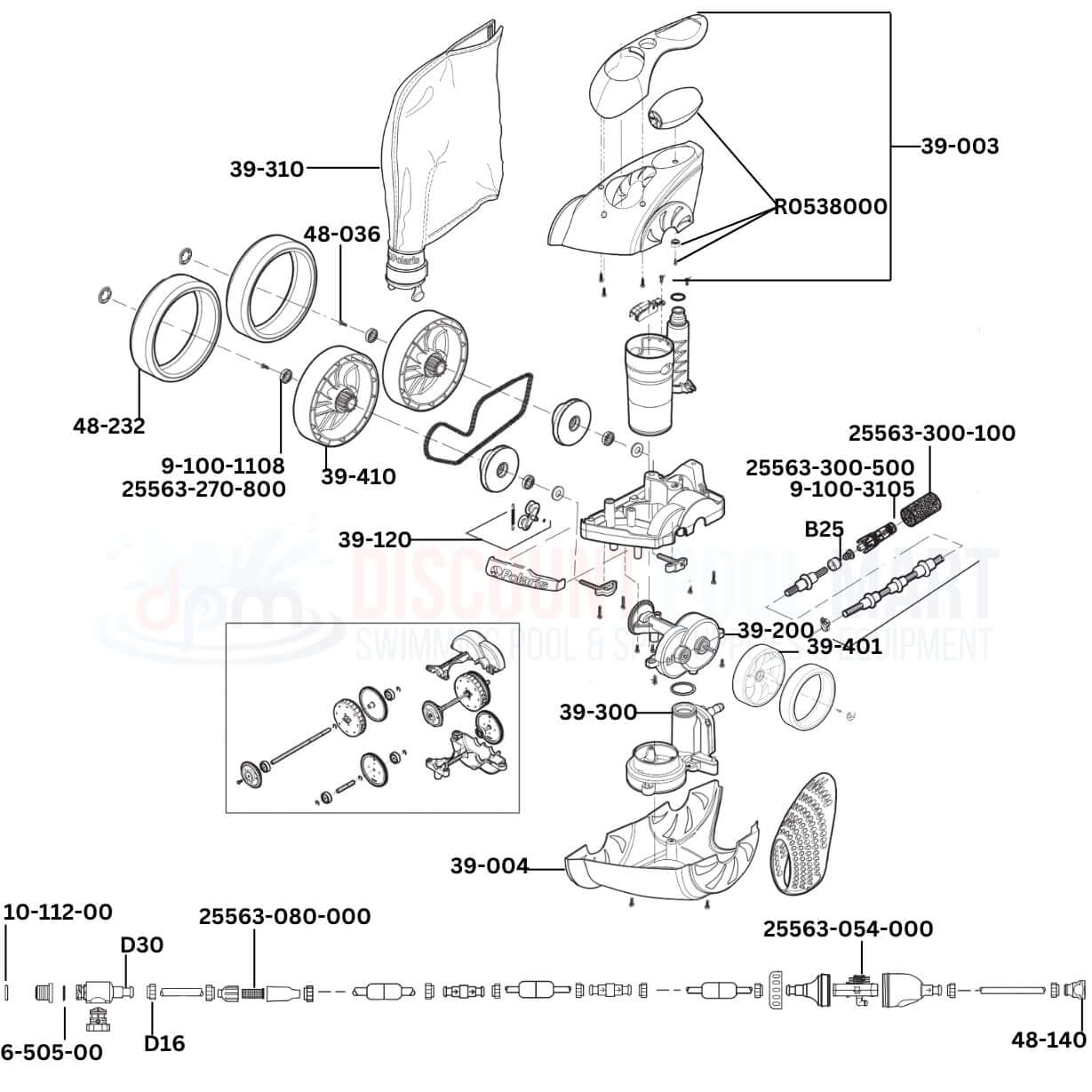 Polaris 3900 Sport Cleaner replacement parts diagram from Discount Pool Mart DPM for pool maintenance and performance.