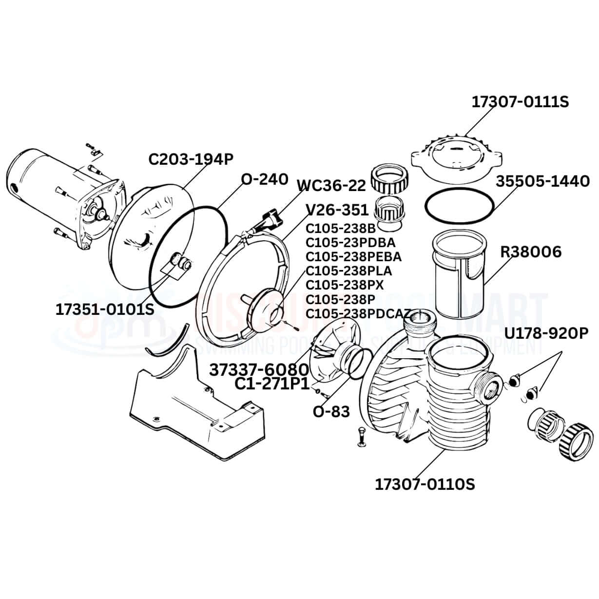Diagram of Sta-Rite Max-E-Pro Pump replacement parts by Discount Pool Mart DPM for pool maintenance.