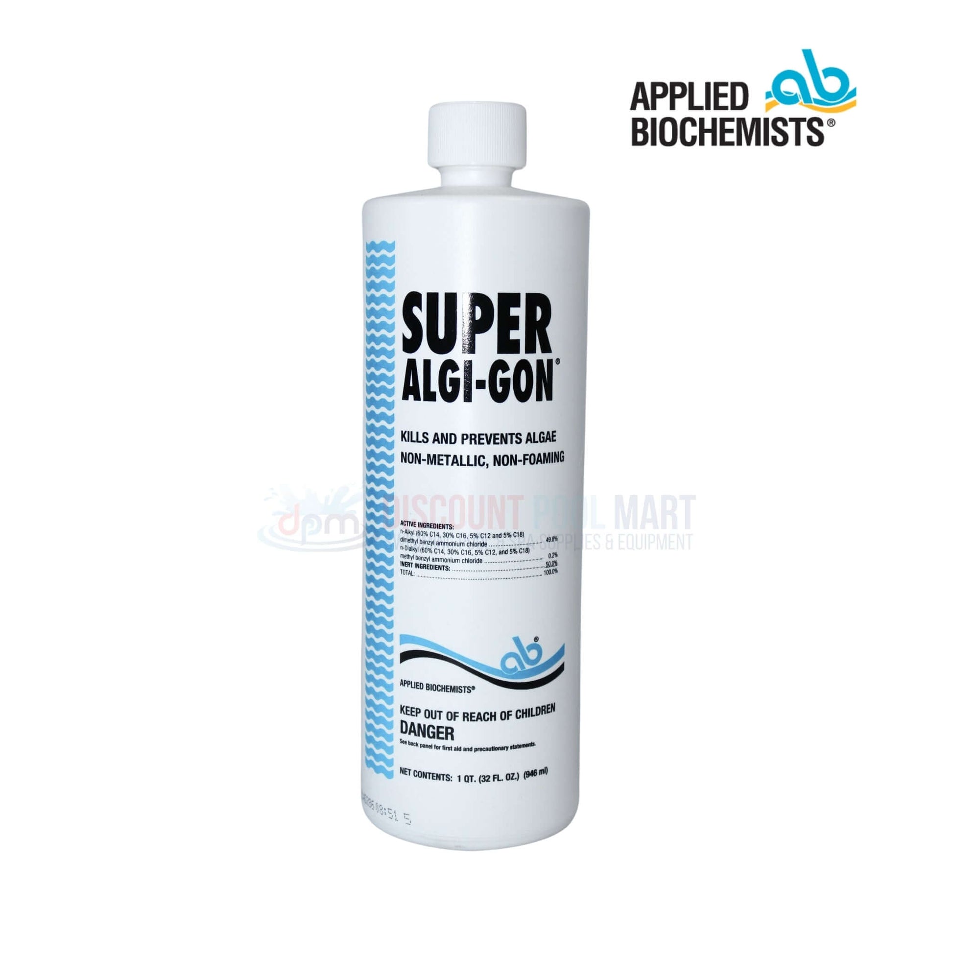 Applied Biochemists Super Algi-Gon Algaecide 32oz from Discount Pool Mart, kills algae, non-metallic, non-foaming formula.