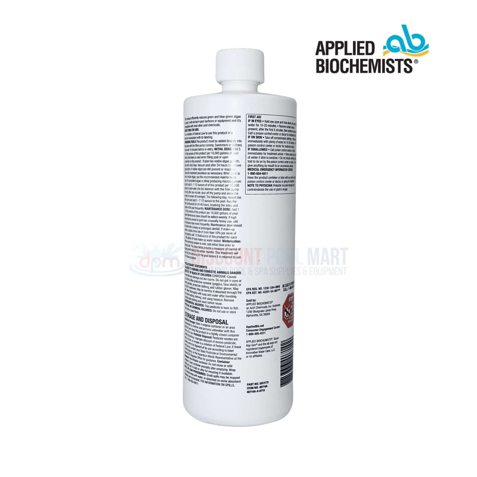 Applied Biochemists Super Algi-Gon Algaecide 32oz, effective for algae control from Discount Pool Mart DPM.