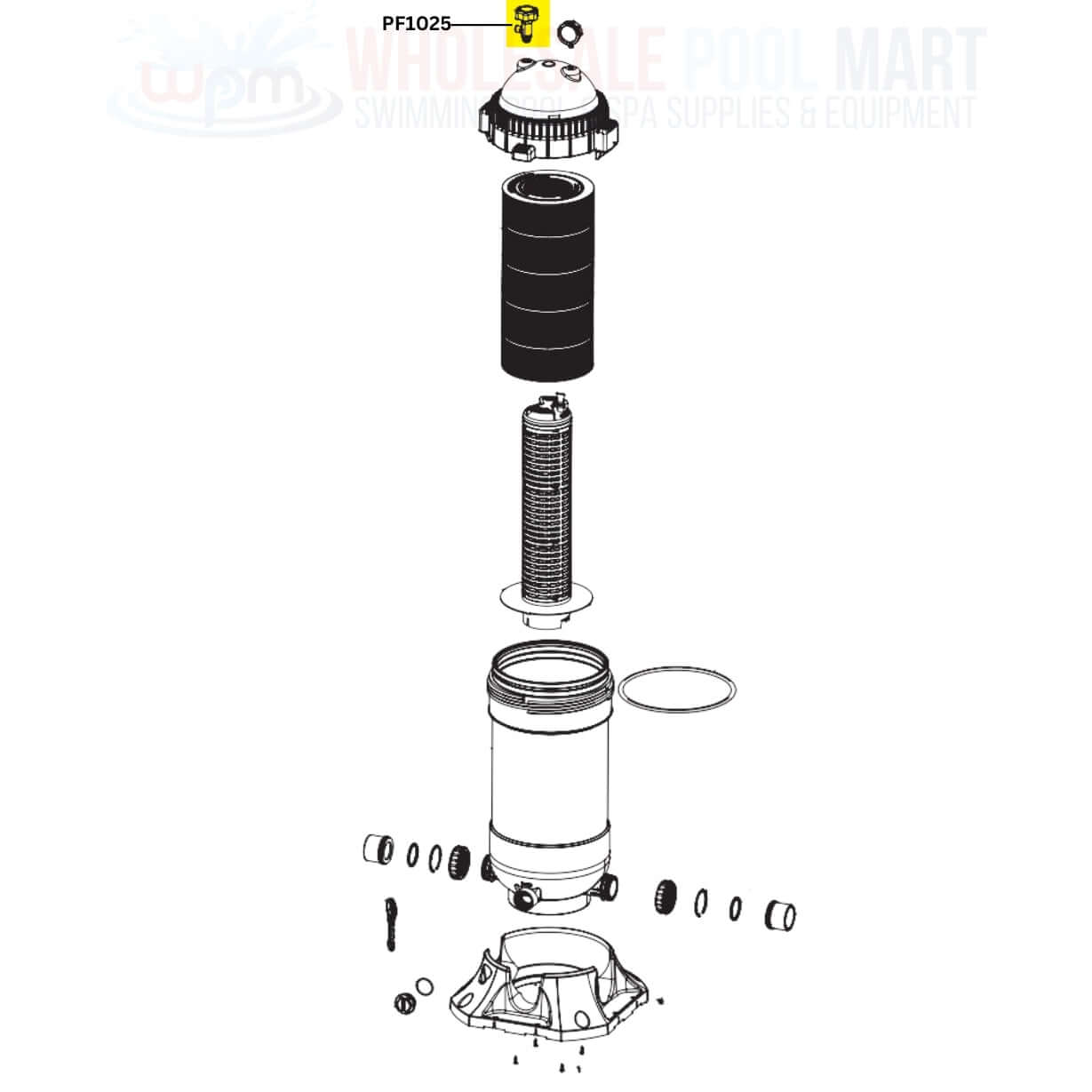 AquaStar Relief Valve Assembly PF1025 for PLF27000 PLF35000 Filters at Discount Pool Mart DPM. Diagram and parts.