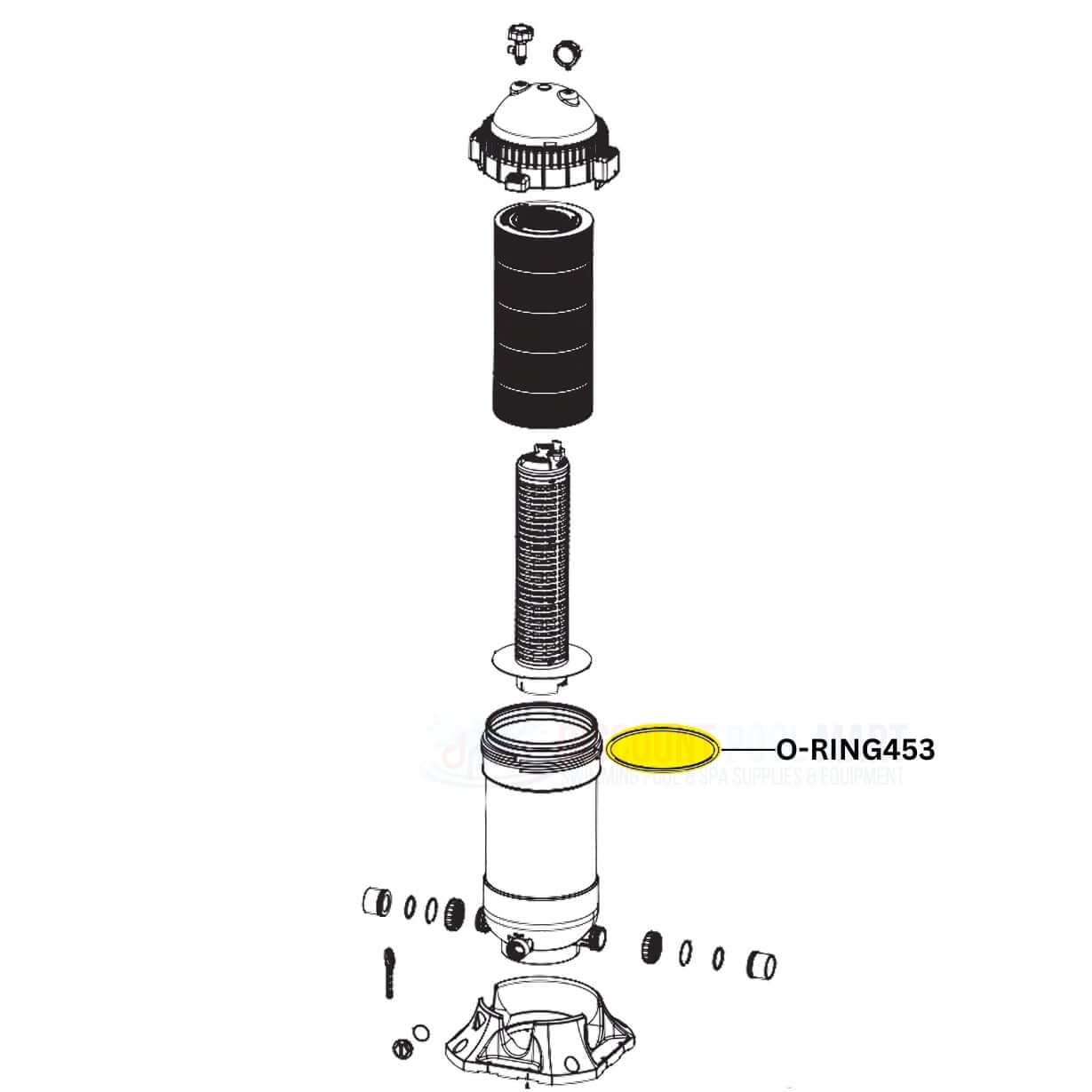 Diagram showing Aquastar Lid O-Ring O-RING453 for PLF27000 and PLF35000 filters at Discount Pool Mart DPM.
