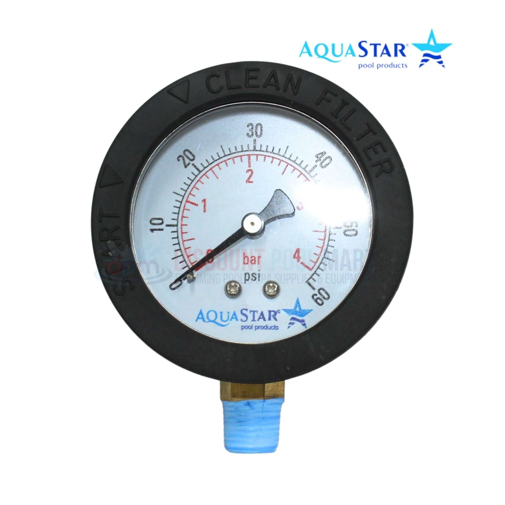 Aquastar pressure gauge for PLF27000 and PLF35000 filters. Available at Discount Pool Mart (DPM). Accurate clean filter pressure.