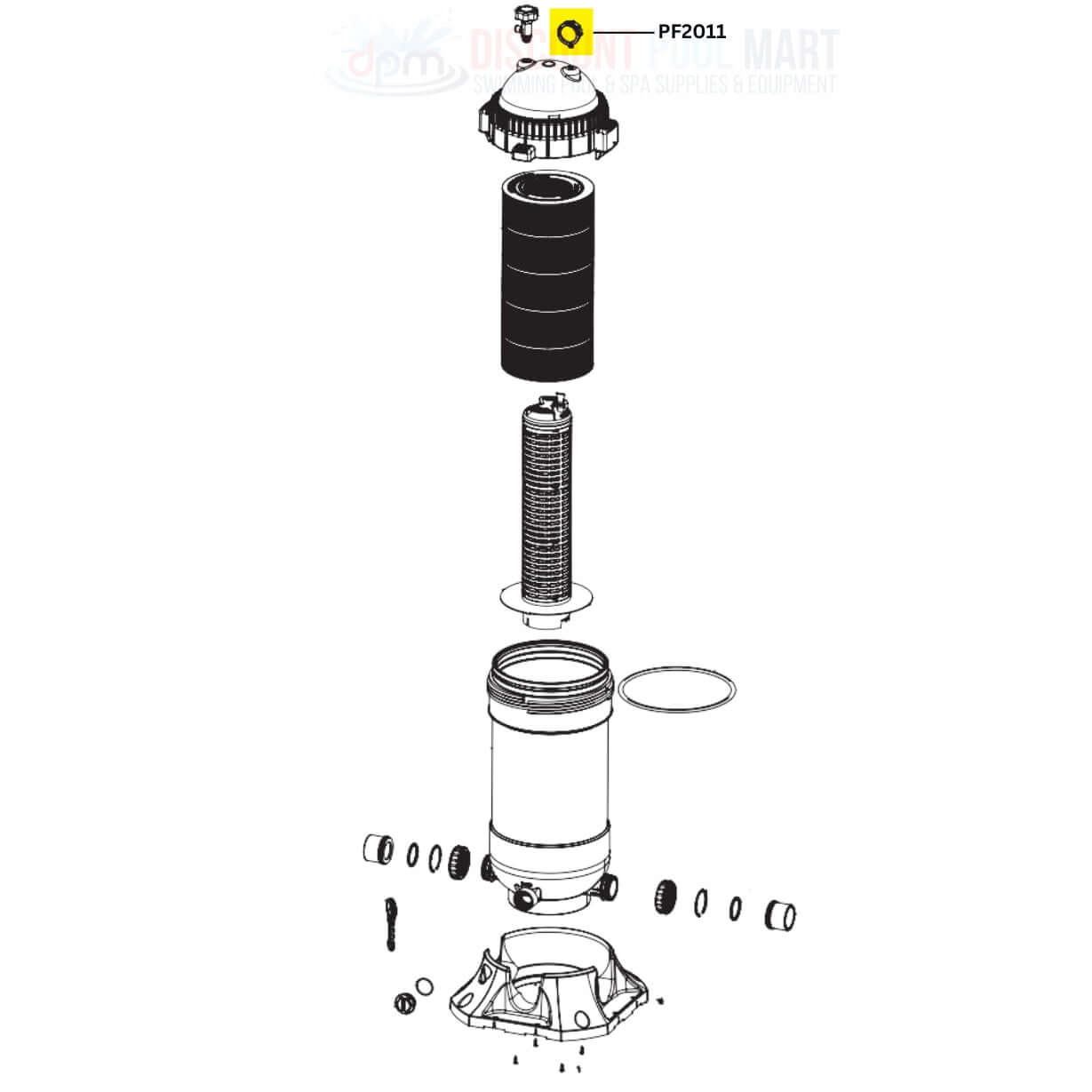 Aquastar PF2011 pressure gauge assembly diagram displayed, from Discount Pool Mart DPM. Includes adjustable boot details.