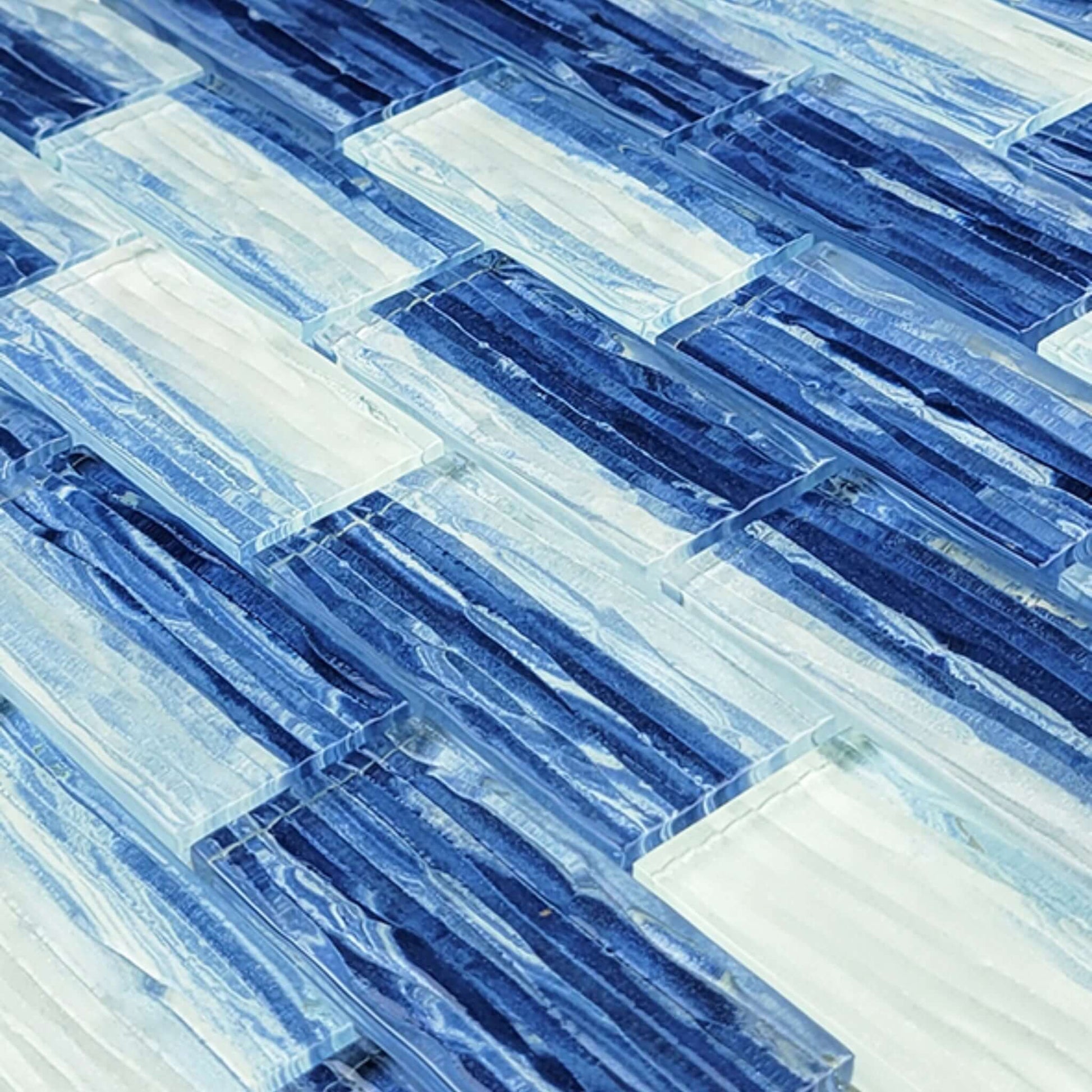 Artistry in Mosaics 1.5" x 3" Glass Tiles Mirage Series Blue Blend | SKU GM8153B3 | Discount Pool Mart DPM