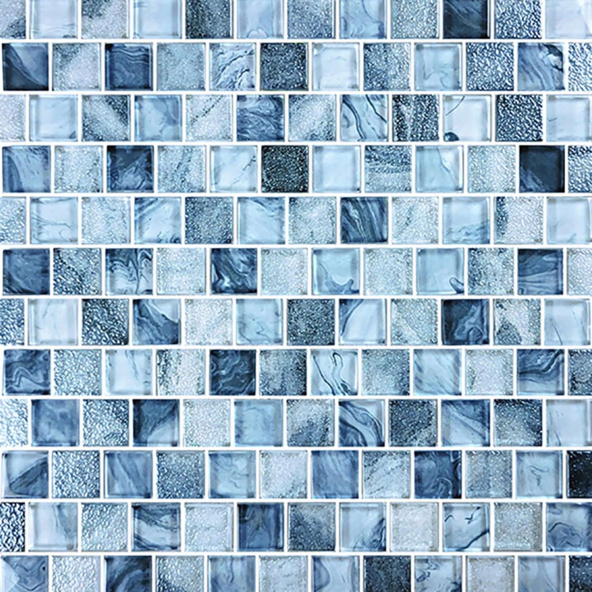 Artistry in Mosaics Arctic Blue Glass Tiles 1x1" SS82323B2 1 sq ft from Discount Pool Mart DPM.