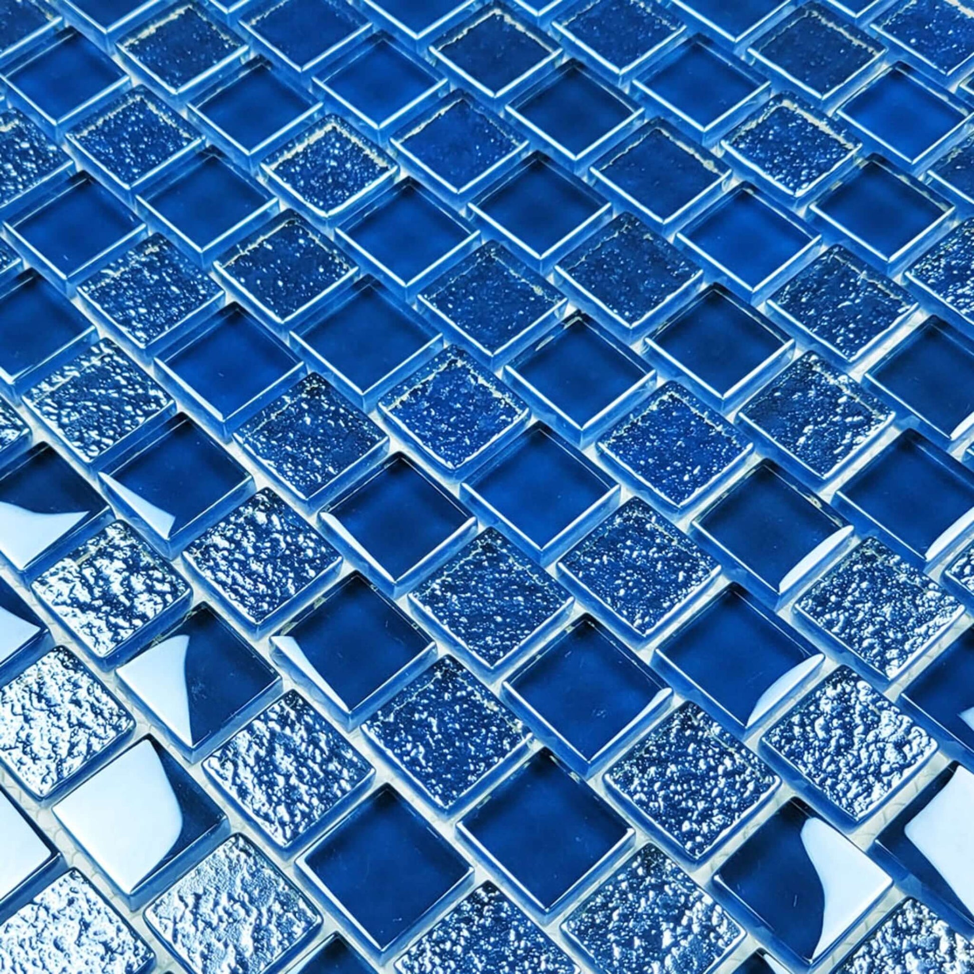 Artistry in Mosaics 1x1 Glass Tiles Signature Series Blue SS82323B1 by Discount Pool Mart DPM, sleek, vibrant blue.