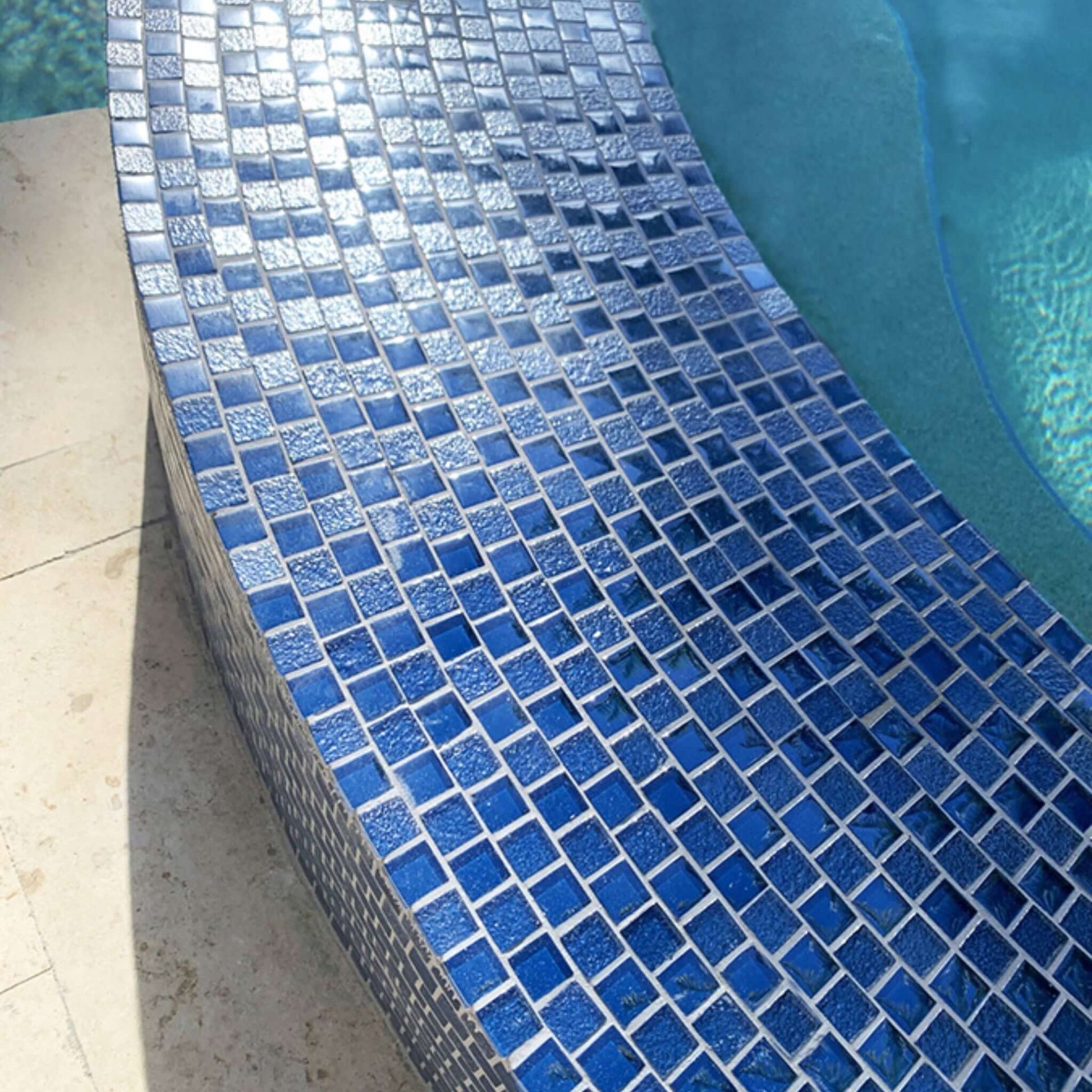 Artistry in Mosaics 1" x 1" Glass Tiles in vibrant blue finish by Discount Pool Mart DPM, SKU: SS82323B1.