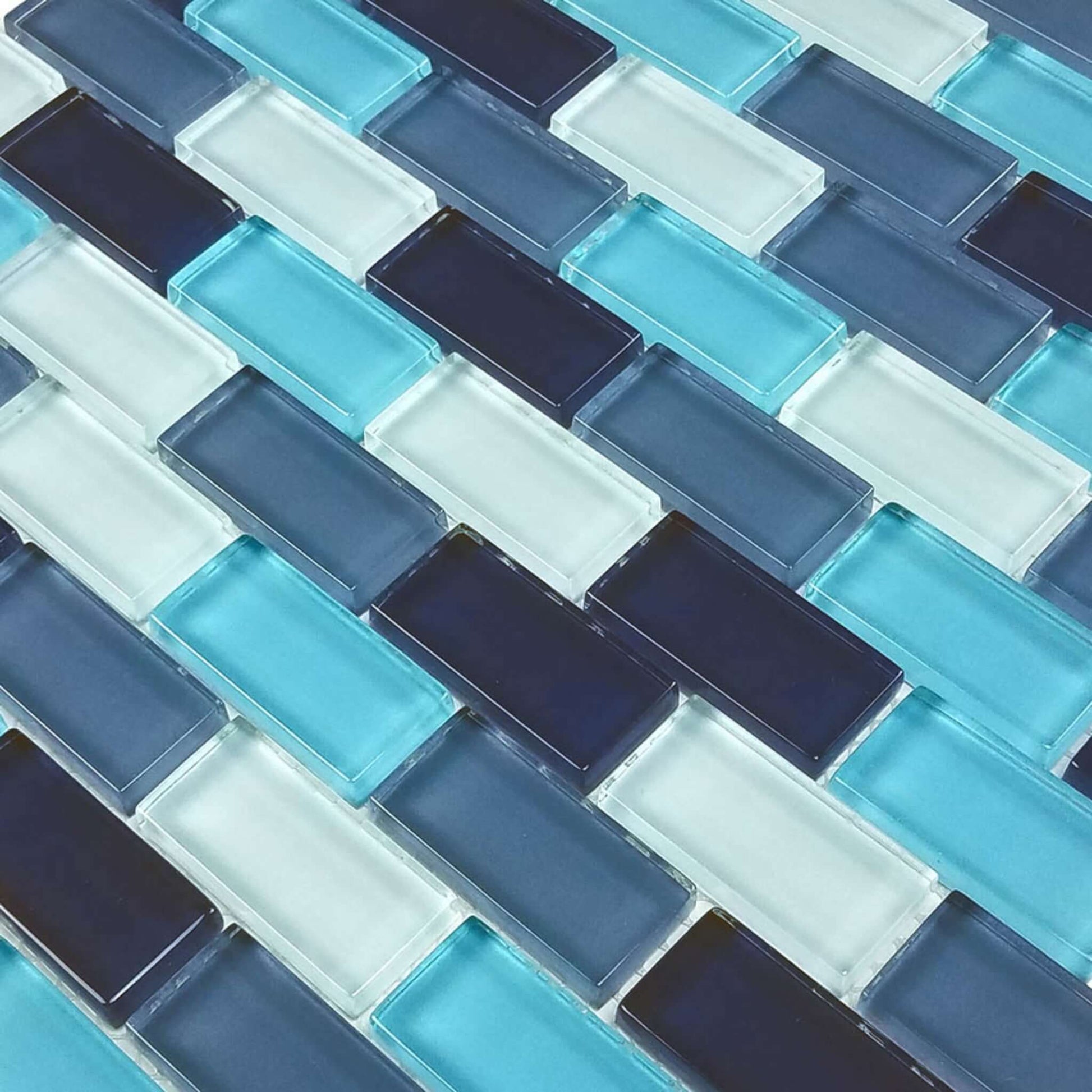 Artistry in Mosaics Aqua Blend Glass Tiles for pool waterlines, 1" x 2", GC82348T2, Discount Pool Mart DPM