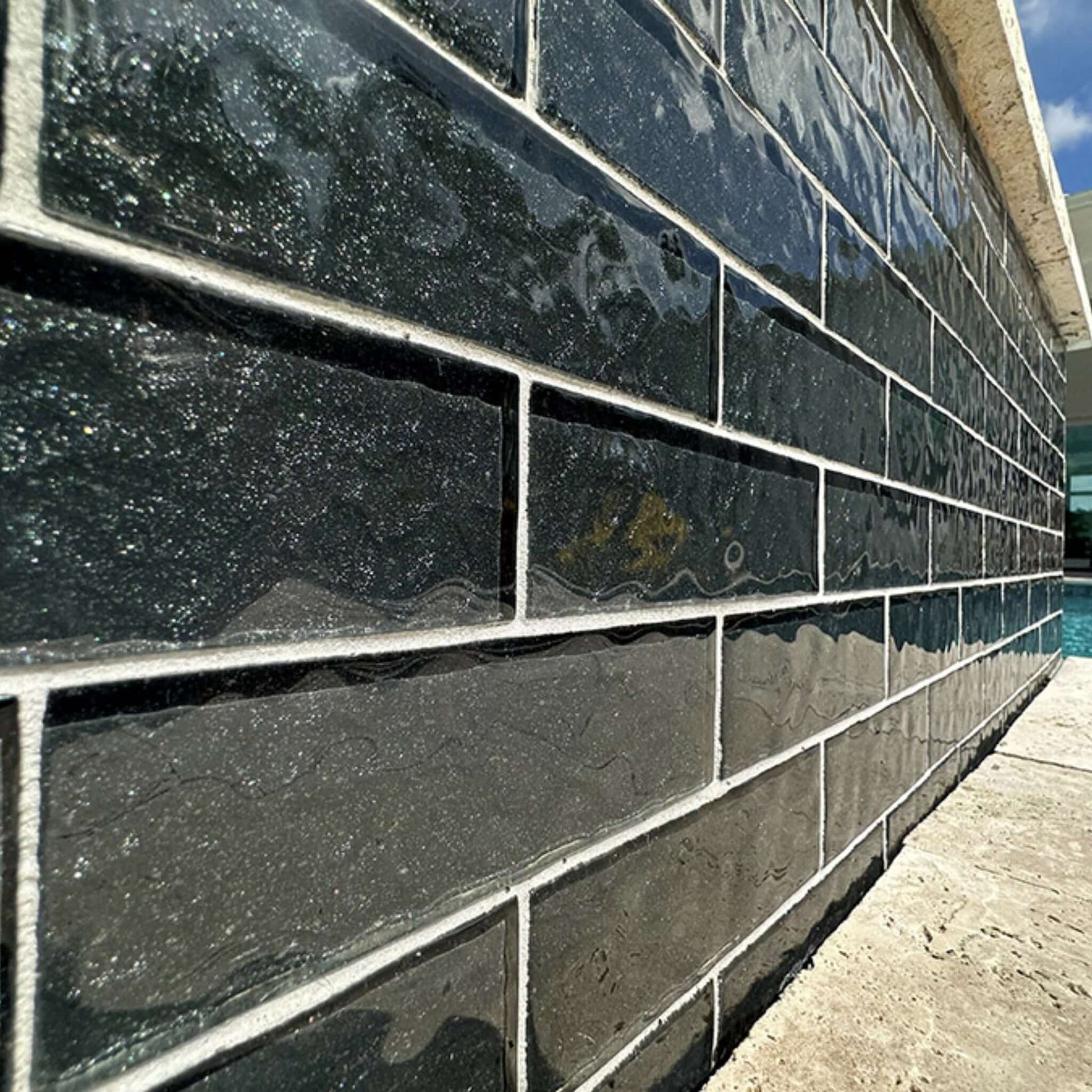 Artistry in Mosaics Moonscape Series Black Glass Tiles on Pool Wall | 2" x 6" Design | MS826K1 | Discount Pool Mart DPM