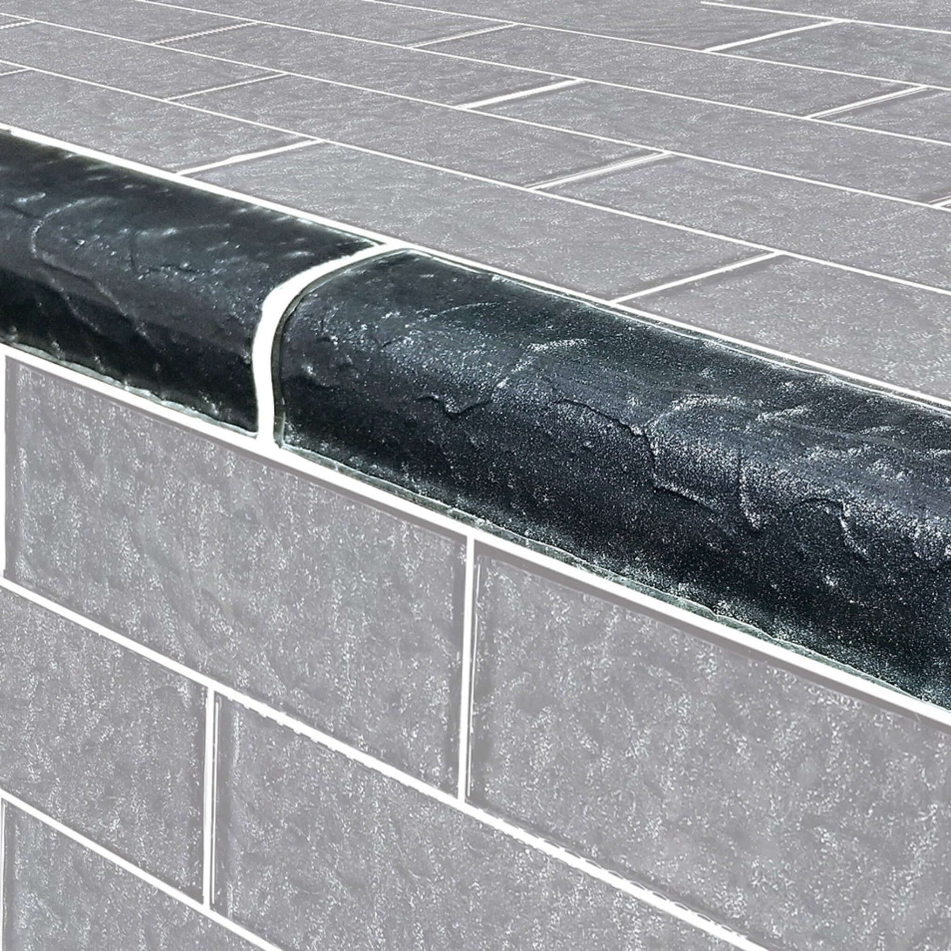 Artistry in Mosaics 2x6 glass tiles Moonscape Series Black Trim, sleek texture detail, TRIM-MS826K1, Discount Pool Mart DPM.