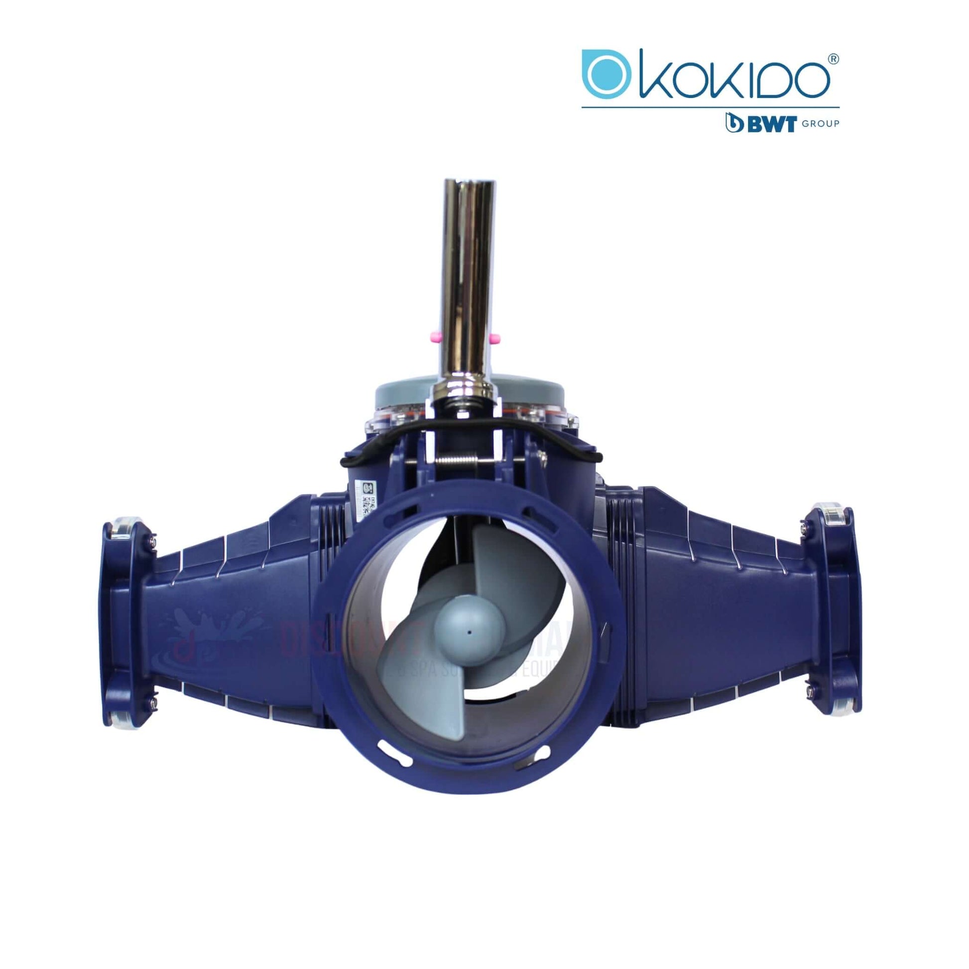 BWT Kokido F1 Turbo Rechargeable Pool Vacuum EV105CBX front view, blue color, for efficient cleaning, from Discount Pool Mart.