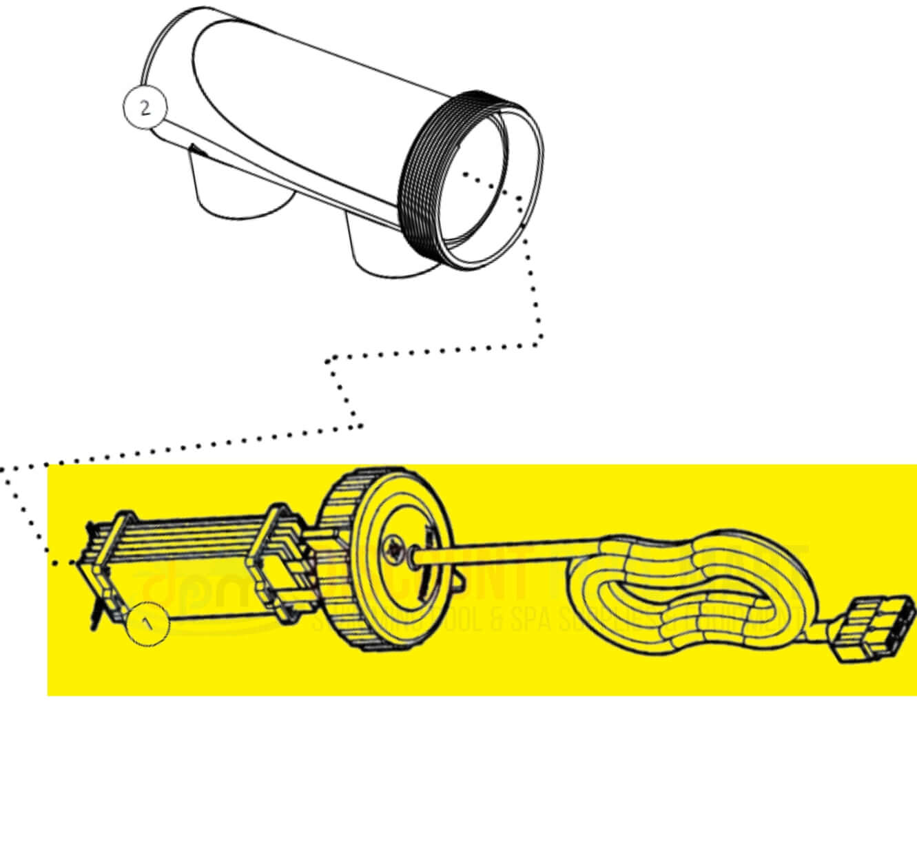 Diagram showing CMP Powerclean Salt Ultra Replacement Cell 540 connection for efficient pool chlorination from Discount Pool Mart DPM.