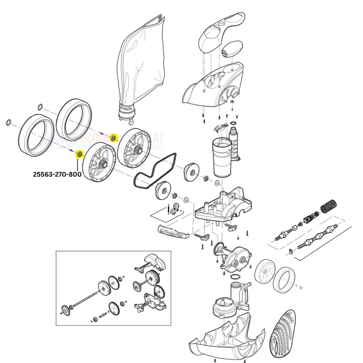 CMP Ball Bearing for Polaris Cleaners, model 25563-270-800, from Discount Pool Mart DPM. Parts diagram.