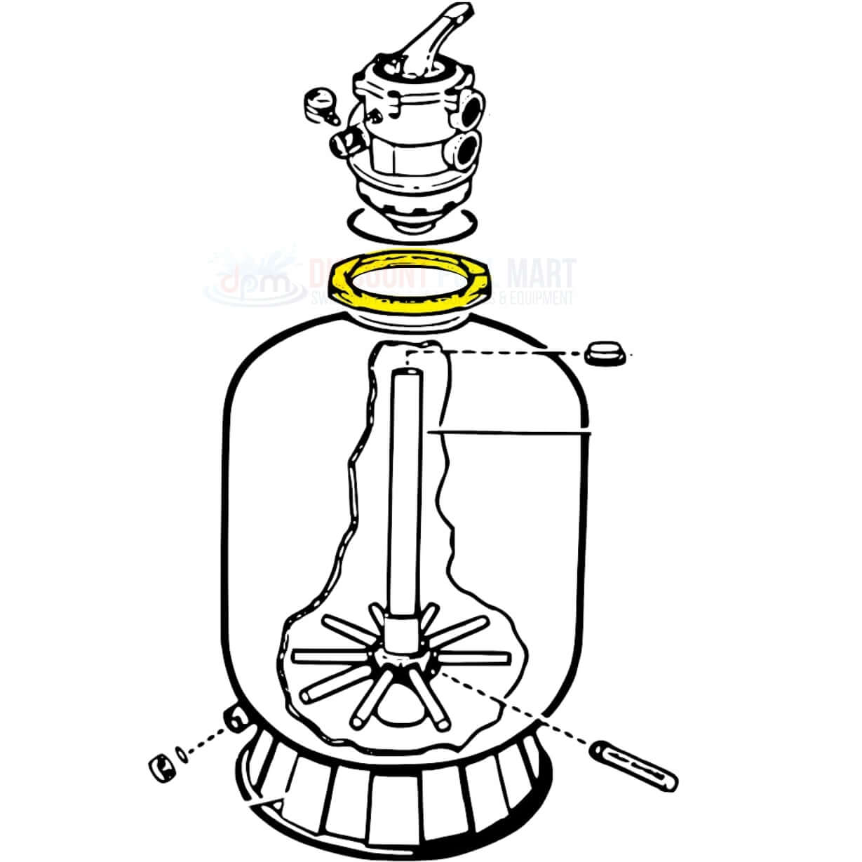 Diagram of CMP Flange Clamp installation for Hayward S144T Pro Series Sand Filters at Discount Pool Mart DPM.