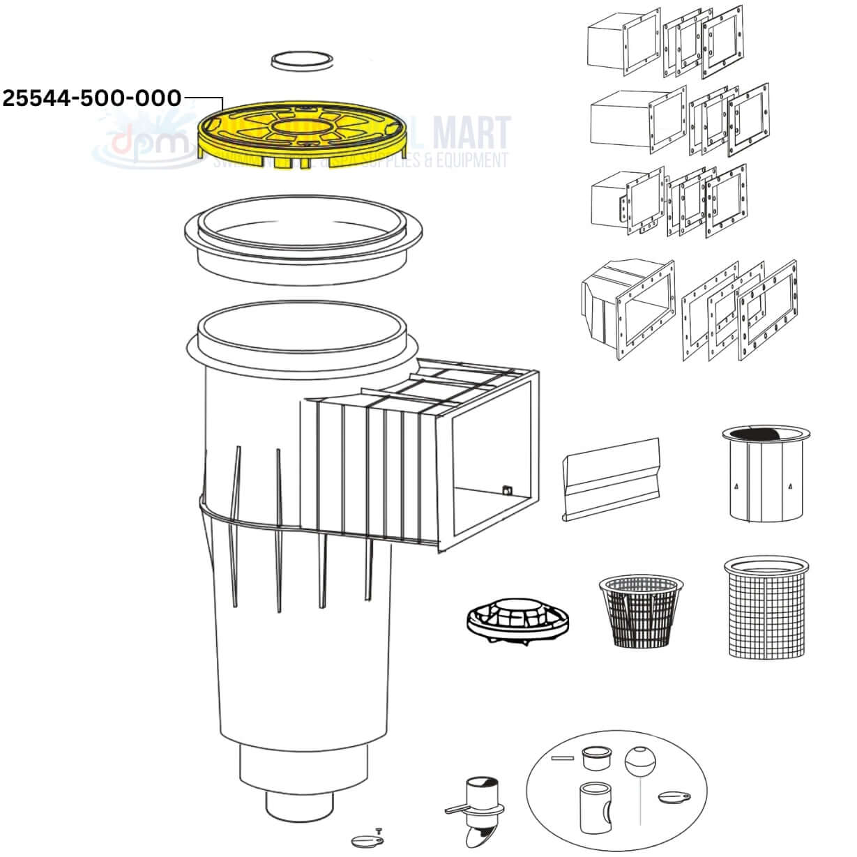 Diagram of CMP Skimmer Lid 25544-500-000 assembly for Pentair Admiral S20 at Discount Pool Mart DPM.