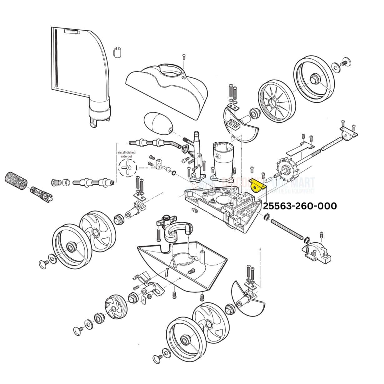 Exploded view diagram of CMP Turbine Ball Bearing 25563-260-000 for Polaris Vac-Sweep 180 and 280 | Discount Pool Mart DPM