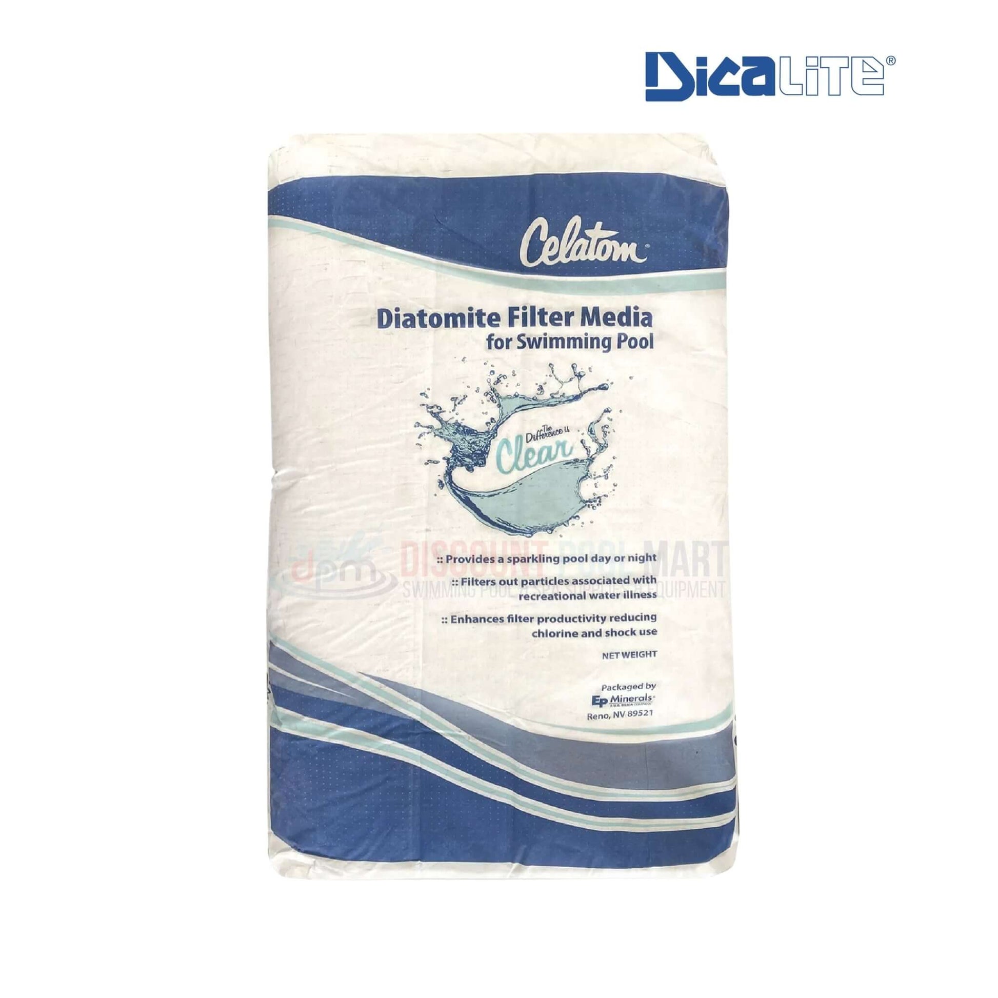 EP Minerals Celatom Diatomaceous Earth Filter Powder 25 lbs for pools at Discount Pool Mart DPM. Filters tiny particles!