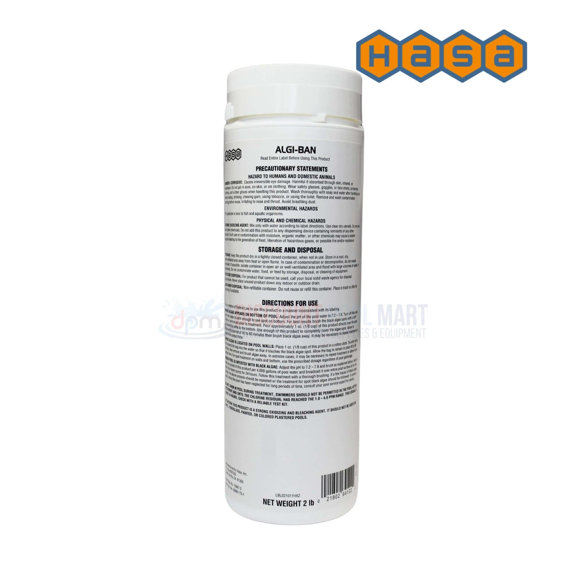 Hasa Algi-Ban Algaecide 2lbs for black algae treatment by Discount Pool Mart DPM, effective and easy to use.