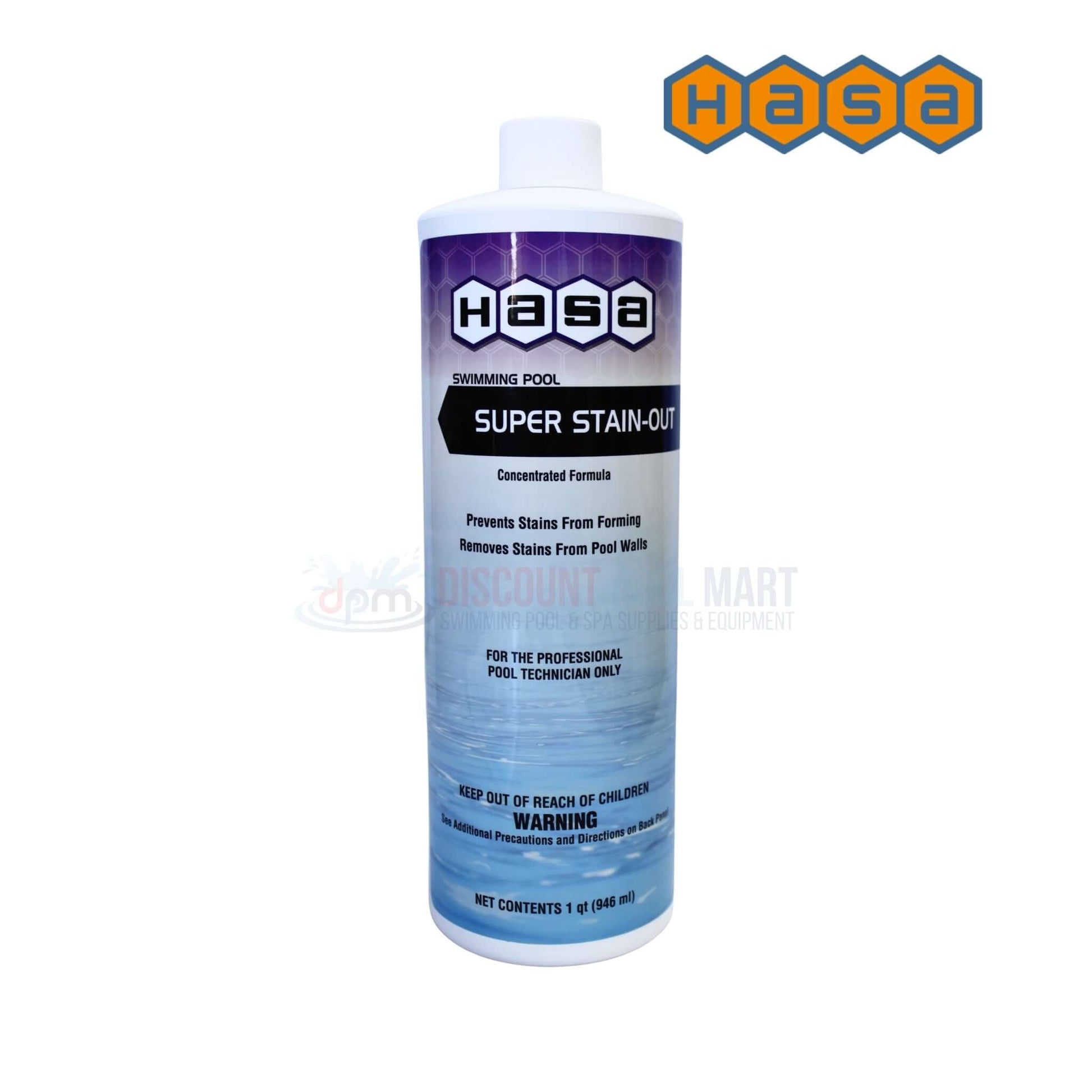 Hasa Super Stain Out 32oz for pools, removes and prevents stains, available at Discount Pool Mart DPM.