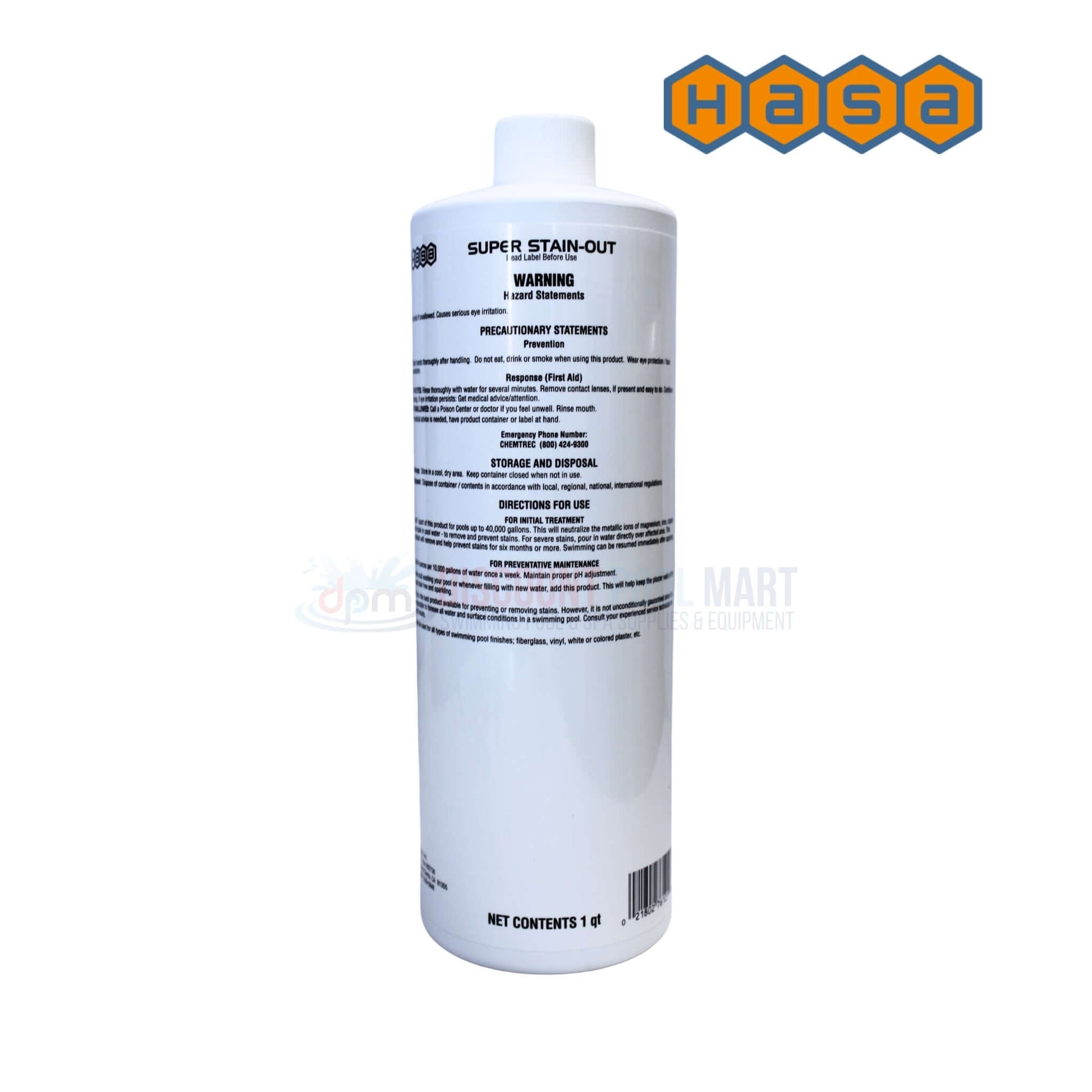 Hasa Super Stain Out 32oz bottle, effective stain remover for pool surfaces. Available at Discount Pool Mart DPM.