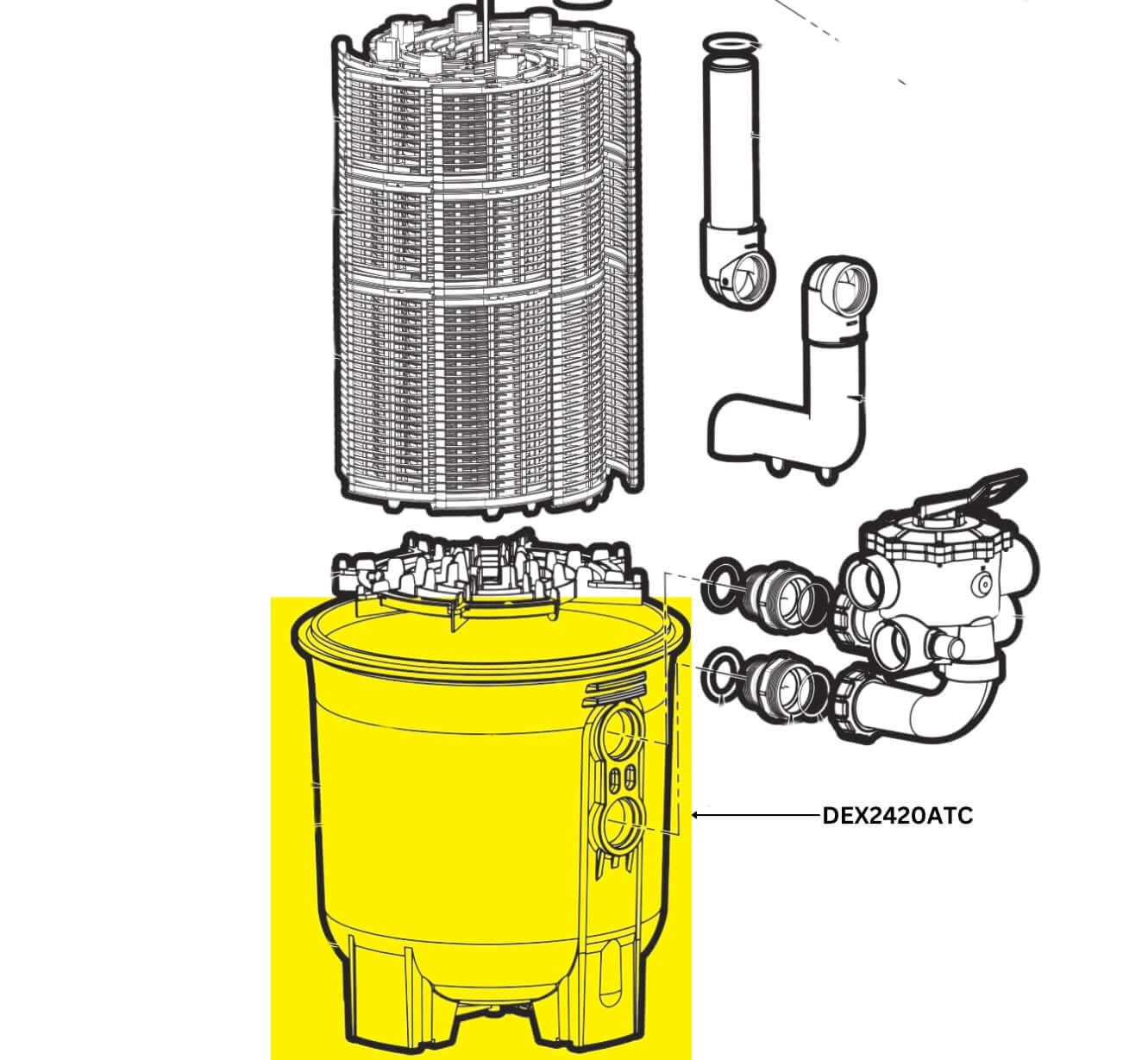 Hayward DEX2420ATC Lower Filter Body with Clamp for pool filtration system at Discount Pool Mart DPM.