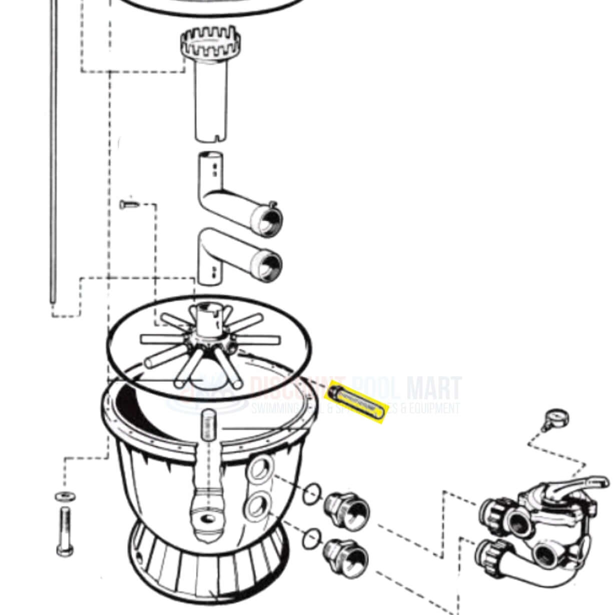 Diagram of Hayward SX240DN Pivot Lateral for sand filter installation by Discount Pool Mart DPM.