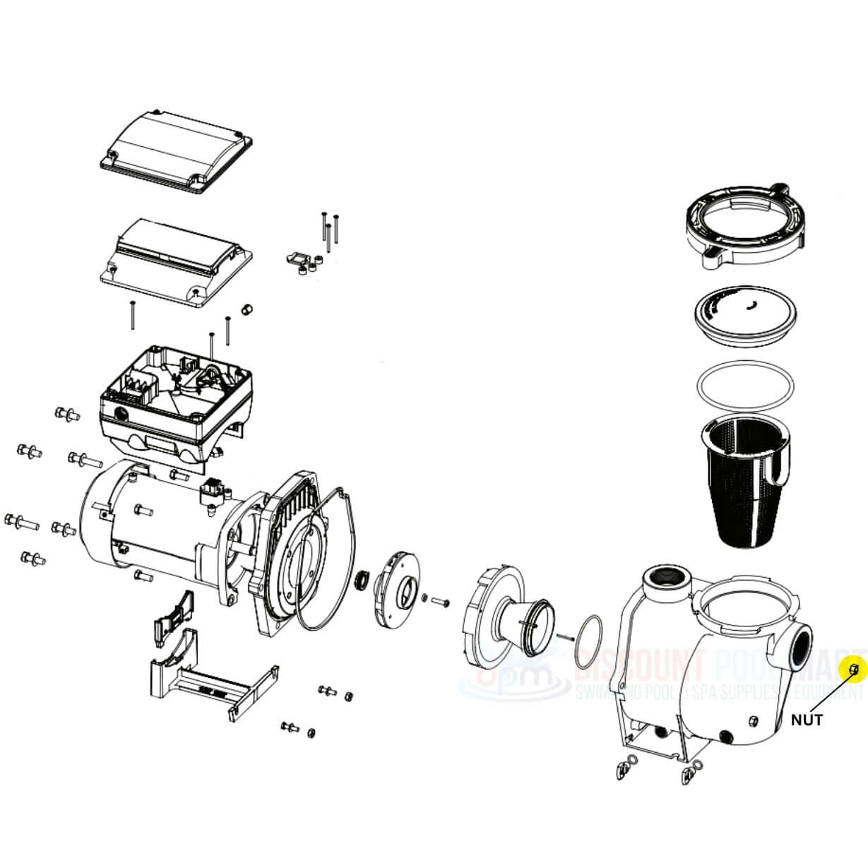 Exploded diagram of Hayward ProGrid Filter with ECX176865 nut for pool filtration, from Discount Pool Mart DPM.