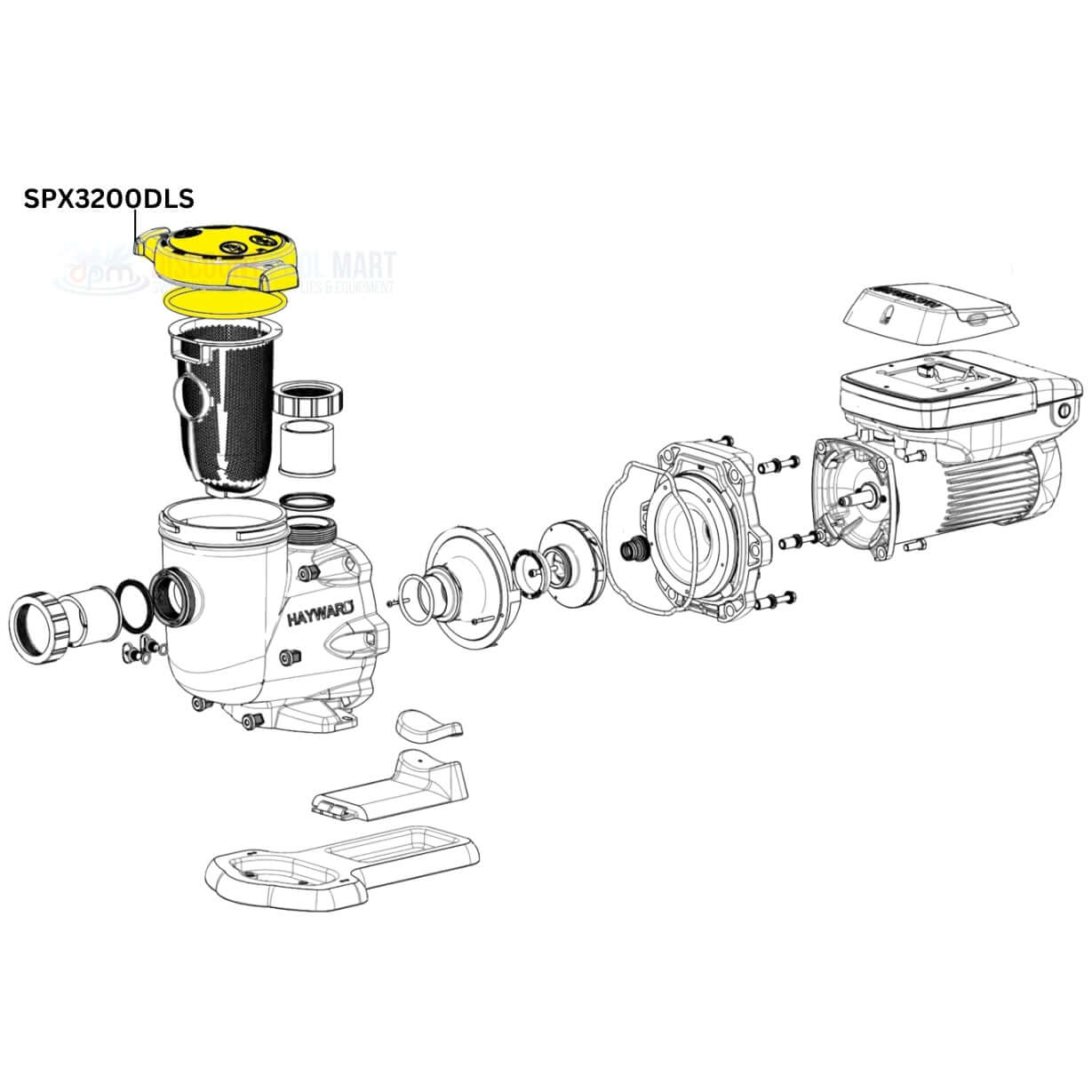 Exploded view of Hayward Strainer Cover Kit SPX3200DLS for EcoStar and TriStar Pumps at Discount Pool Mart DPM.