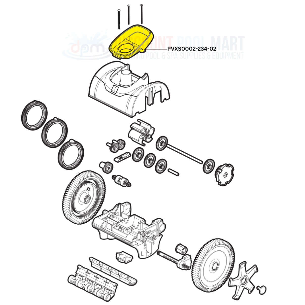 Hayward AquaNaut 400 parts diagram including metallic blue handle PVXS0002-234-02 from Discount Pool Mart DPM.