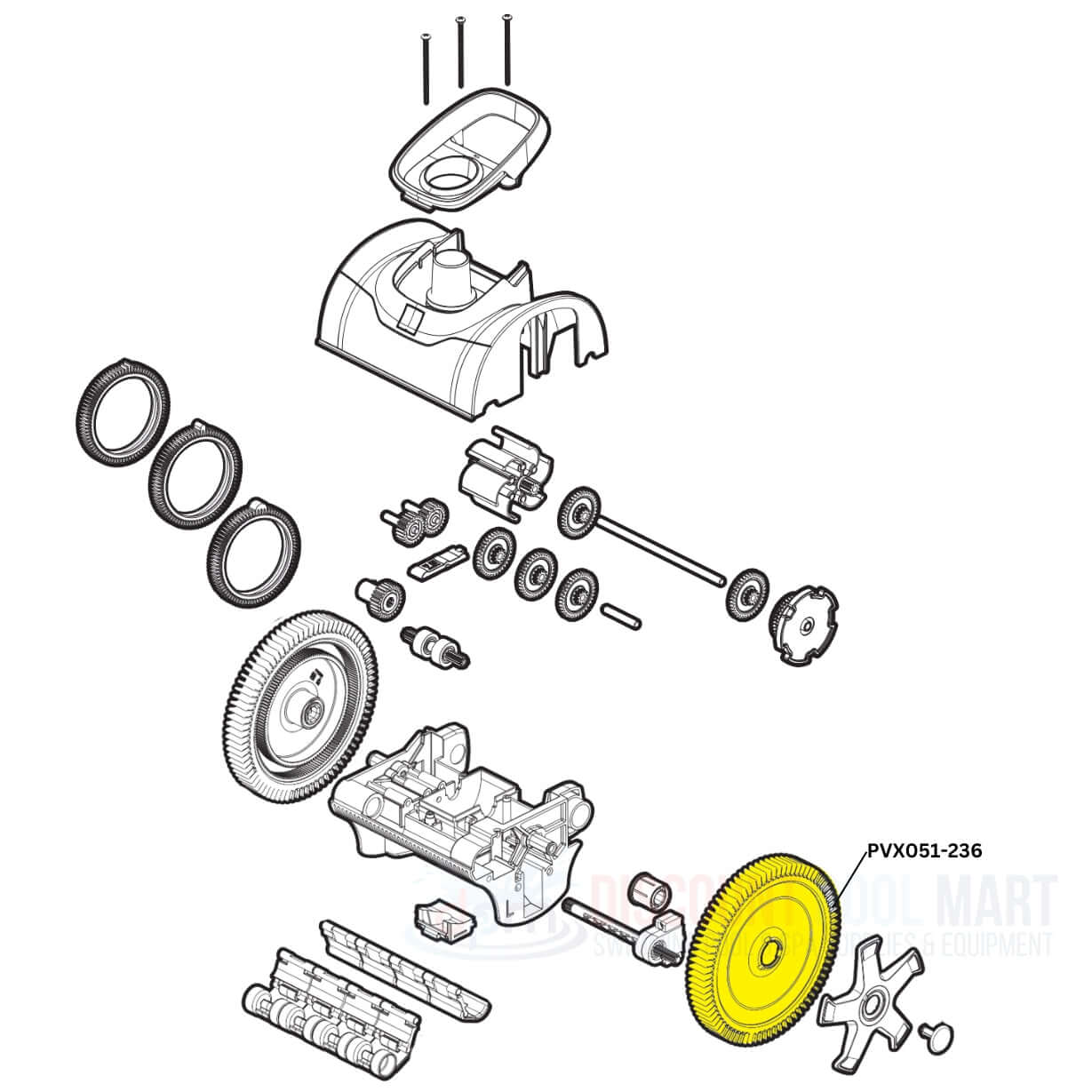 Hayward AquaNaut PVX051-236 wheel hub components diagram from Discount Pool Mart (DPM) for smooth pool cleaner operation.