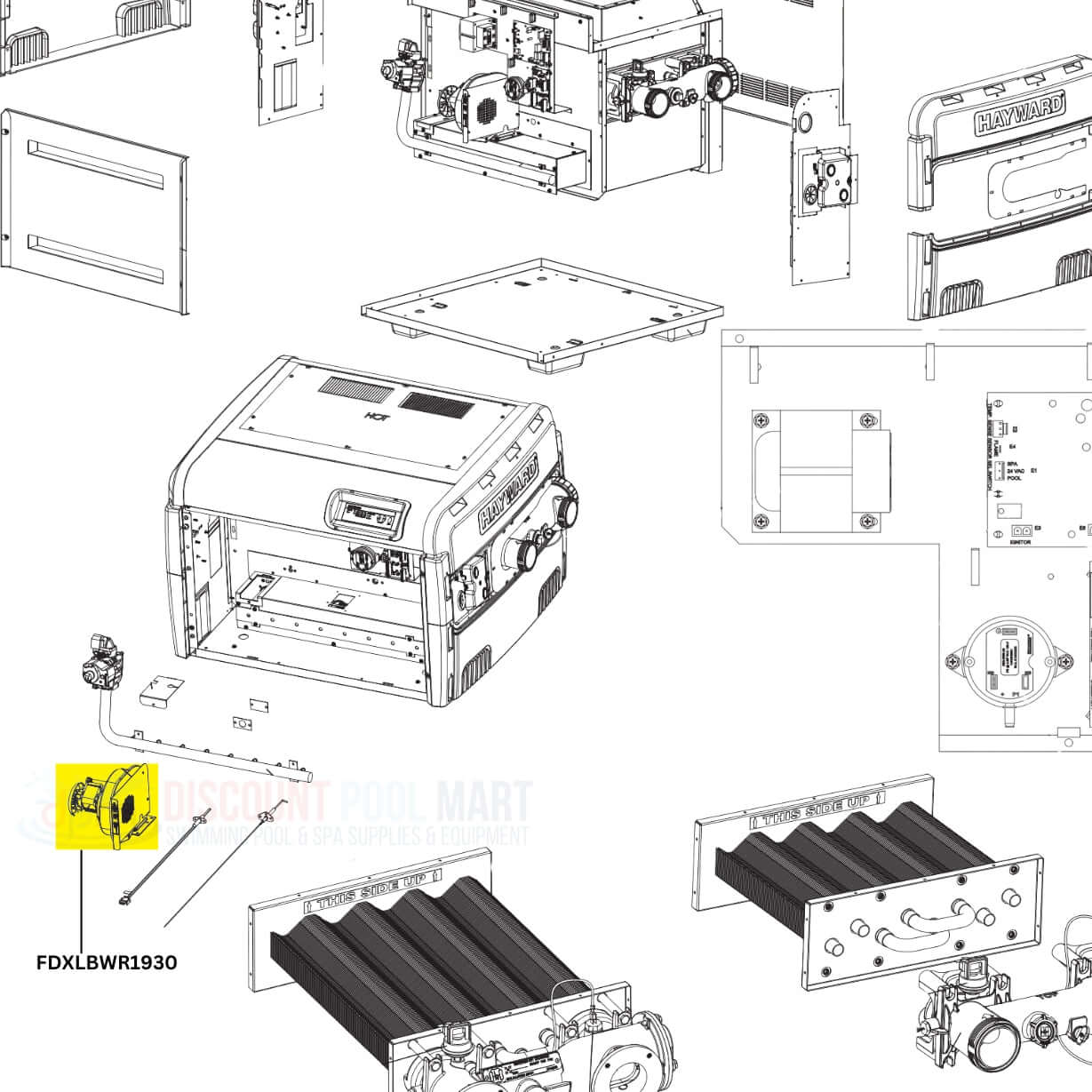 Hayward FDXLBWR1930 Combustion Blower diagram for Universal H-Series heaters at Discount Pool Mart DPM.