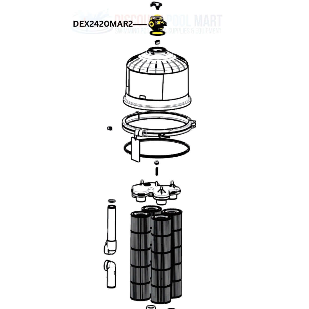 Hayward DEX2420MAR2 Complete Manual Air Relief Assembly diagram, essential for pool filtration at Discount Pool Mart DPM.