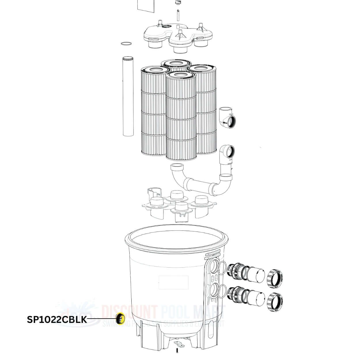 Diagram of Hayward SP1022CBLK Drain Plug with O-Ring for SwimClear Filters at Discount Pool Mart DPM