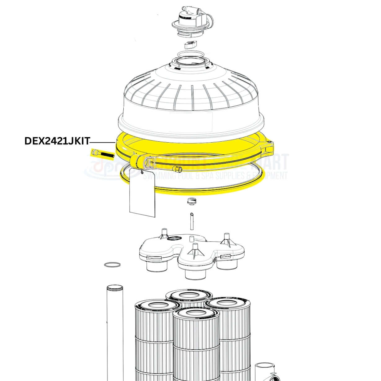 Hayward DEX2421JKIT Filter Clamp Assembly diagram by Discount Pool Mart DPM, showing components for easy installation.