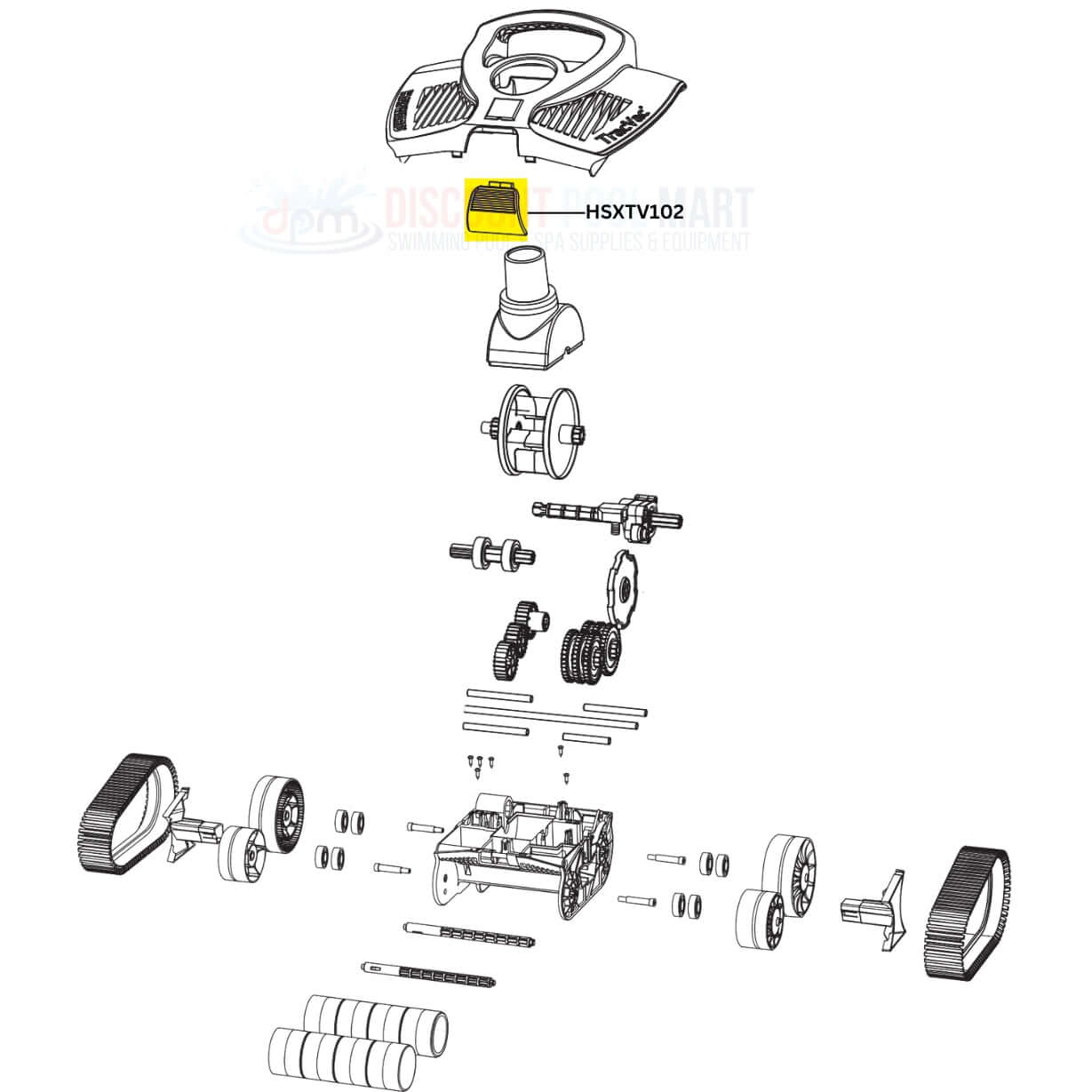 Exploded view of Hayward Latch Kit HSXTV102, compatible with TracVac Cleaners from Discount Pool Mart (DPM).