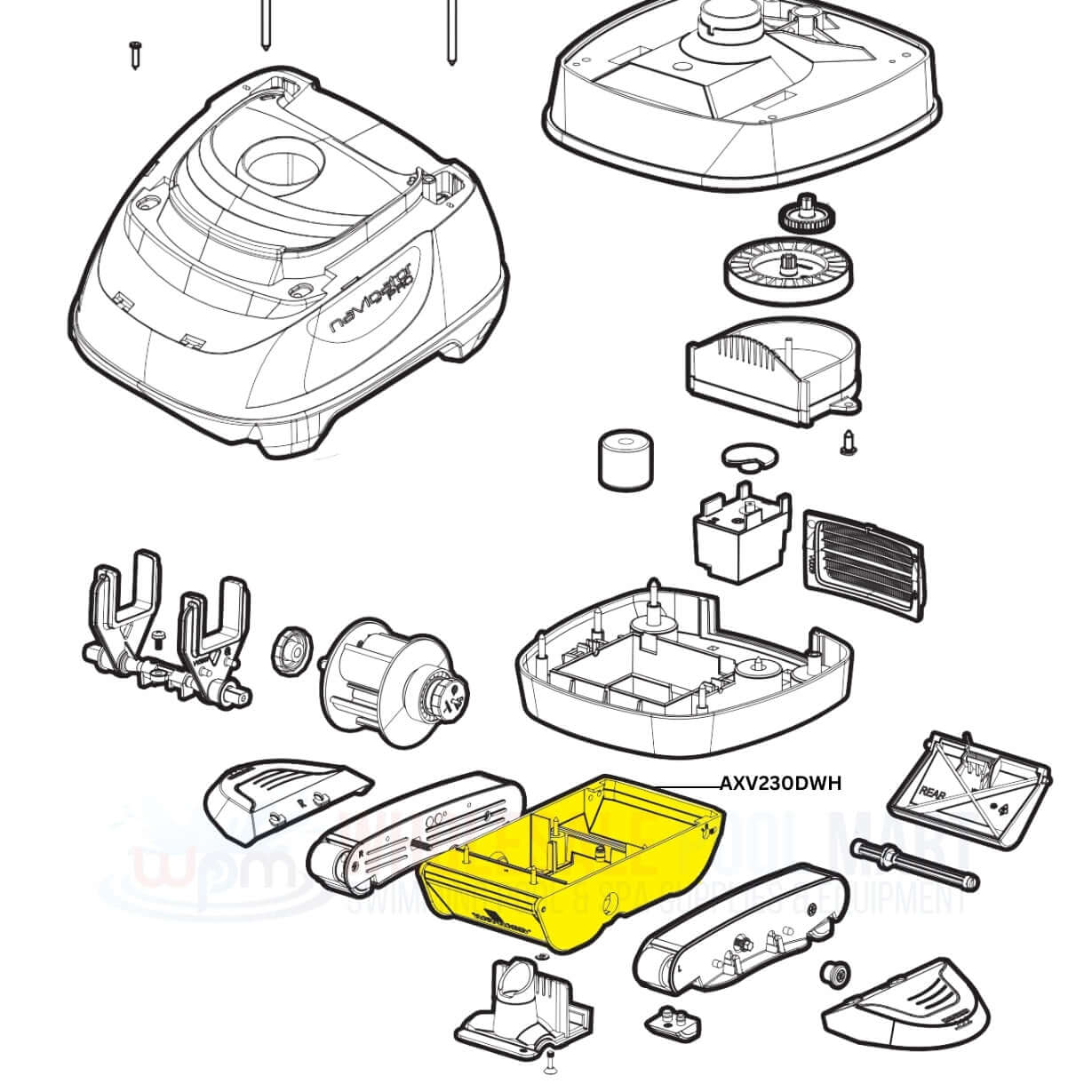 Hayward AXV230DWH lower body parts diagram for Navigator pool vac cleaners from Discount Pool Mart DPM.