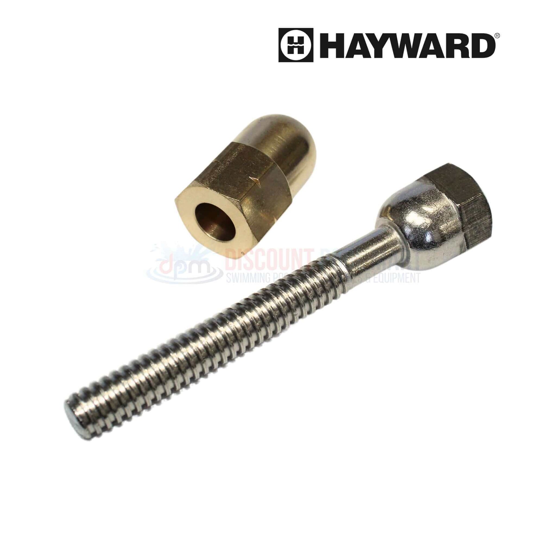 Hayward filter clamp assembly components, including a bolt and nut, available at Discount Pool Mart DPM for pool maintenance.