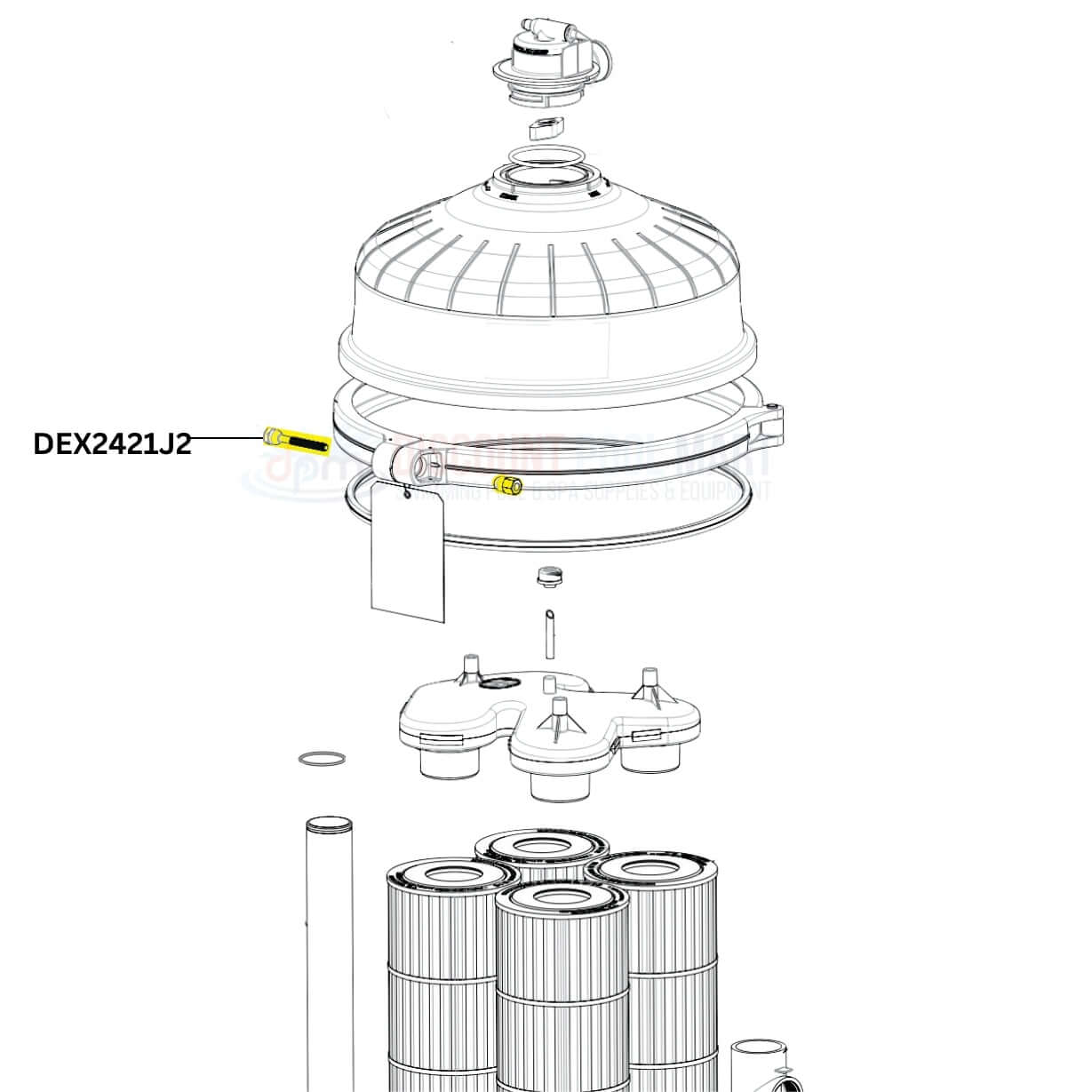 Exploded view of Hayward DEX2421J2 Nut Bolt Kit for Pool Filter Clamp, essential for optimal filtration efficiency at Discount Pool Mart.