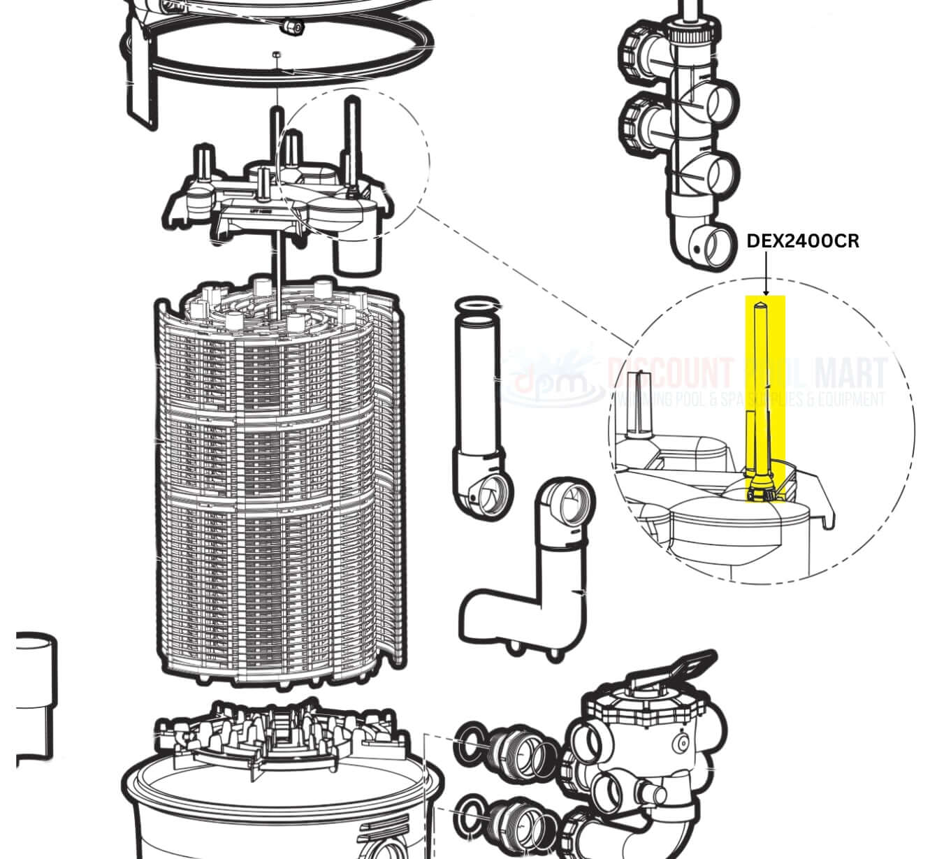 Hayward ProGrid DE Pool Filter Flex Air Relief Assembly DEX2400CR at Discount Pool Mart DPM, designed for efficient air removal.