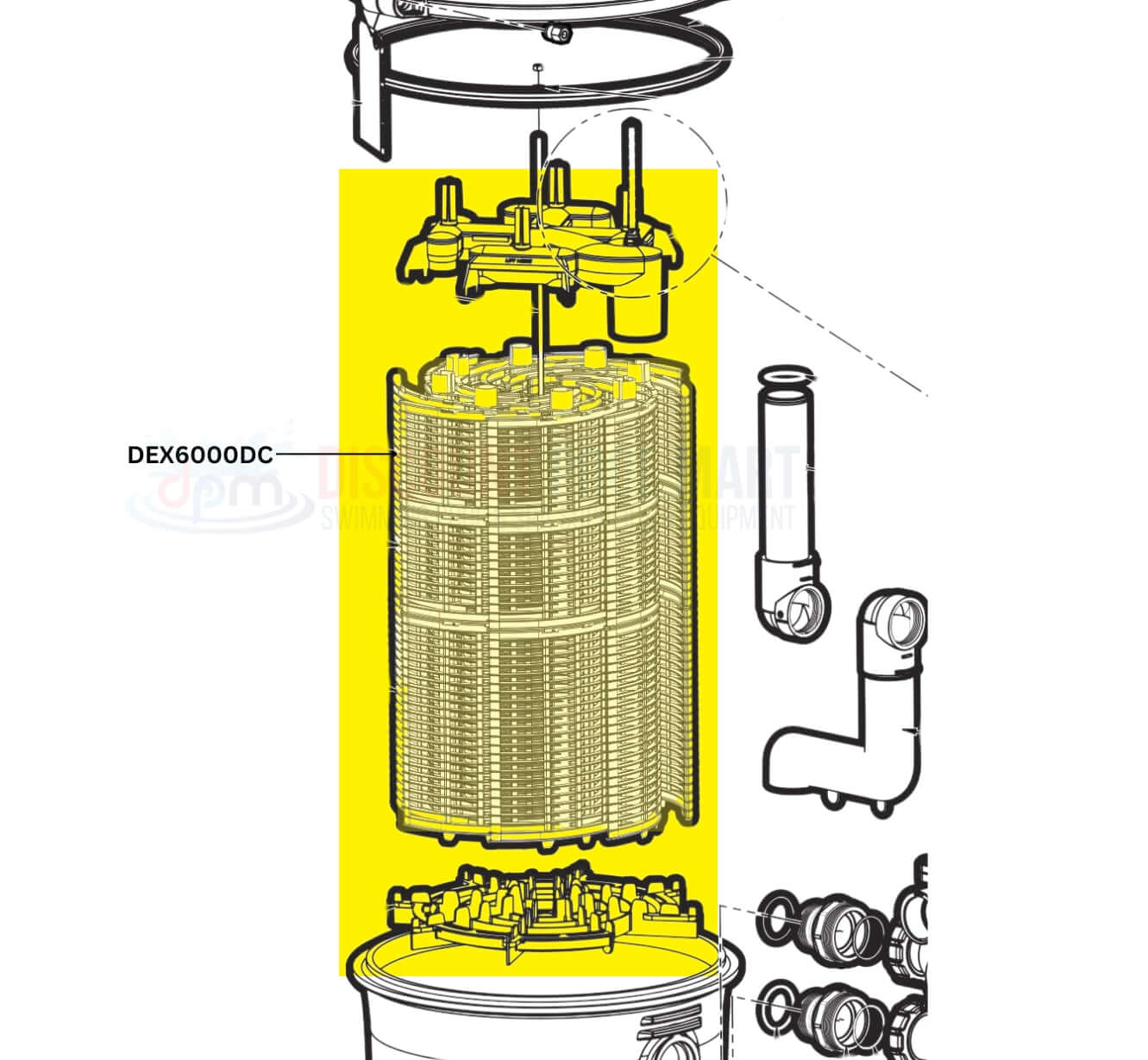 Hayward ProGrid DEX6000DC filter element assembly, 60 sq. ft internal parts at Discount Pool Mart DPM.