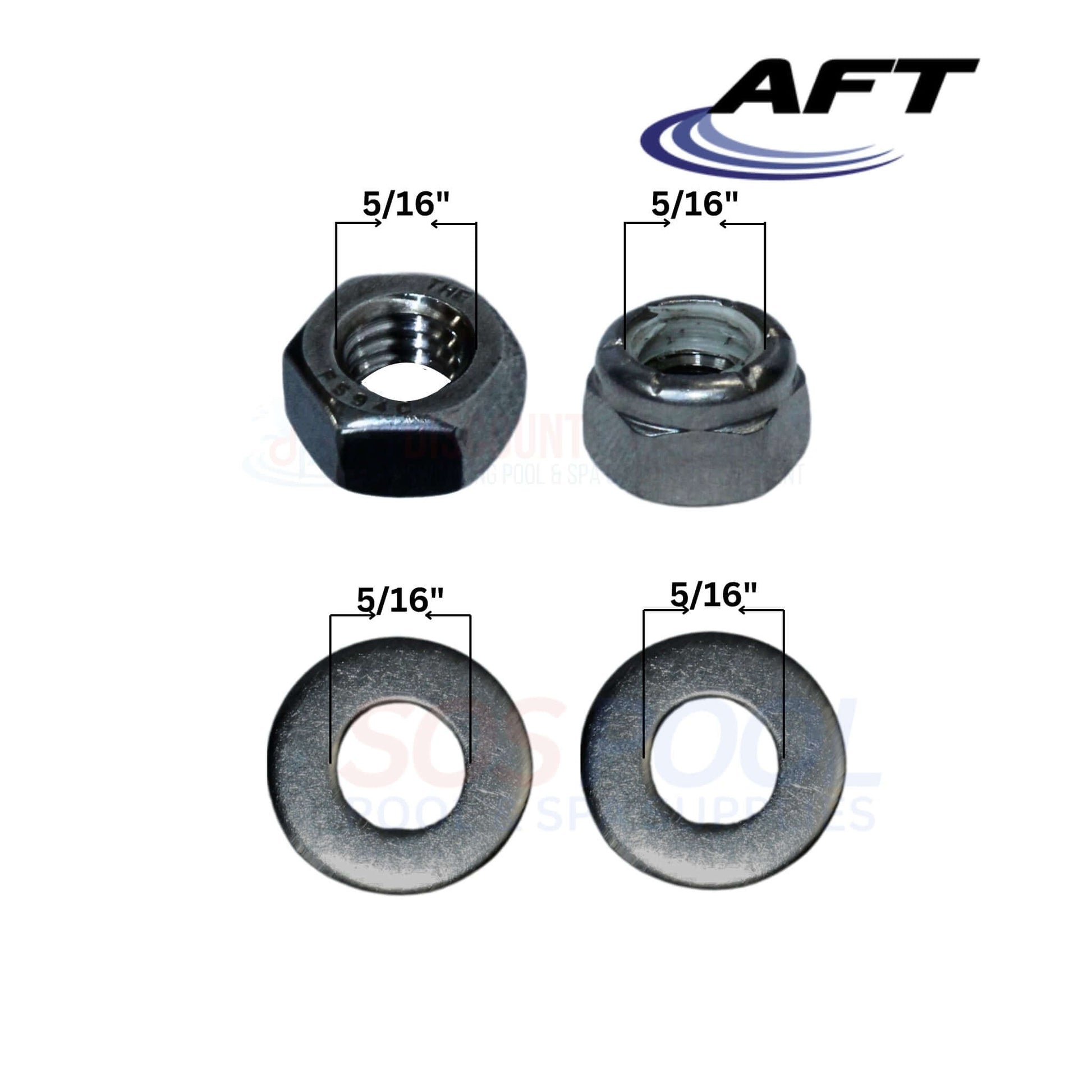 5/16 inch washer and nut set for pool equipment maintenance, by AFT, available at Discount Pool Mart DPM.