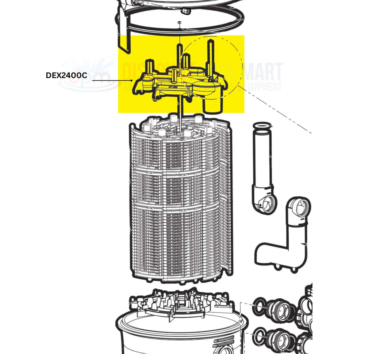 Hayward DEX2400C Top Collector Manifold for ProGrid Filter, available at Discount Pool Mart DPM, ensures optimal flow.