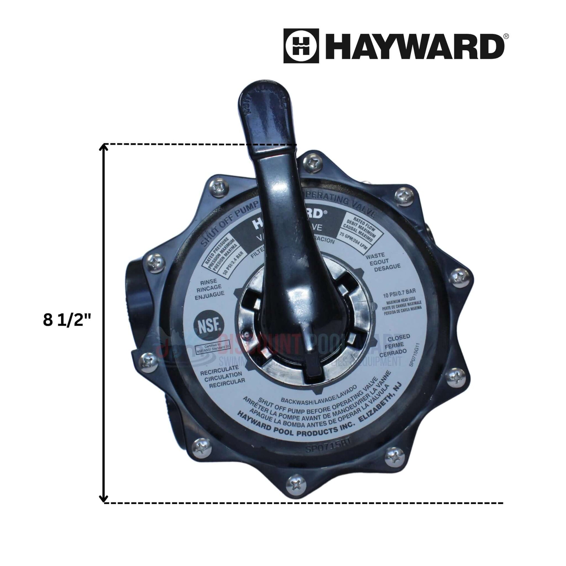 Hayward Top Mount Vari-Flo Multiport Valve SP071620T, 2 inch with lever handle, available at Discount Pool Mart DPM.