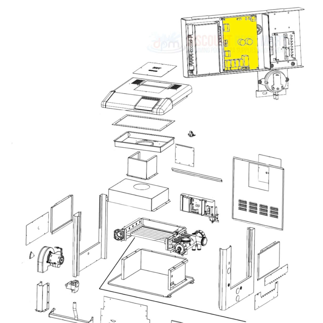 Exploded view diagram of Jandy Controller Power Interface PCB Board R0458200. From Discount Pool Mart DPM.